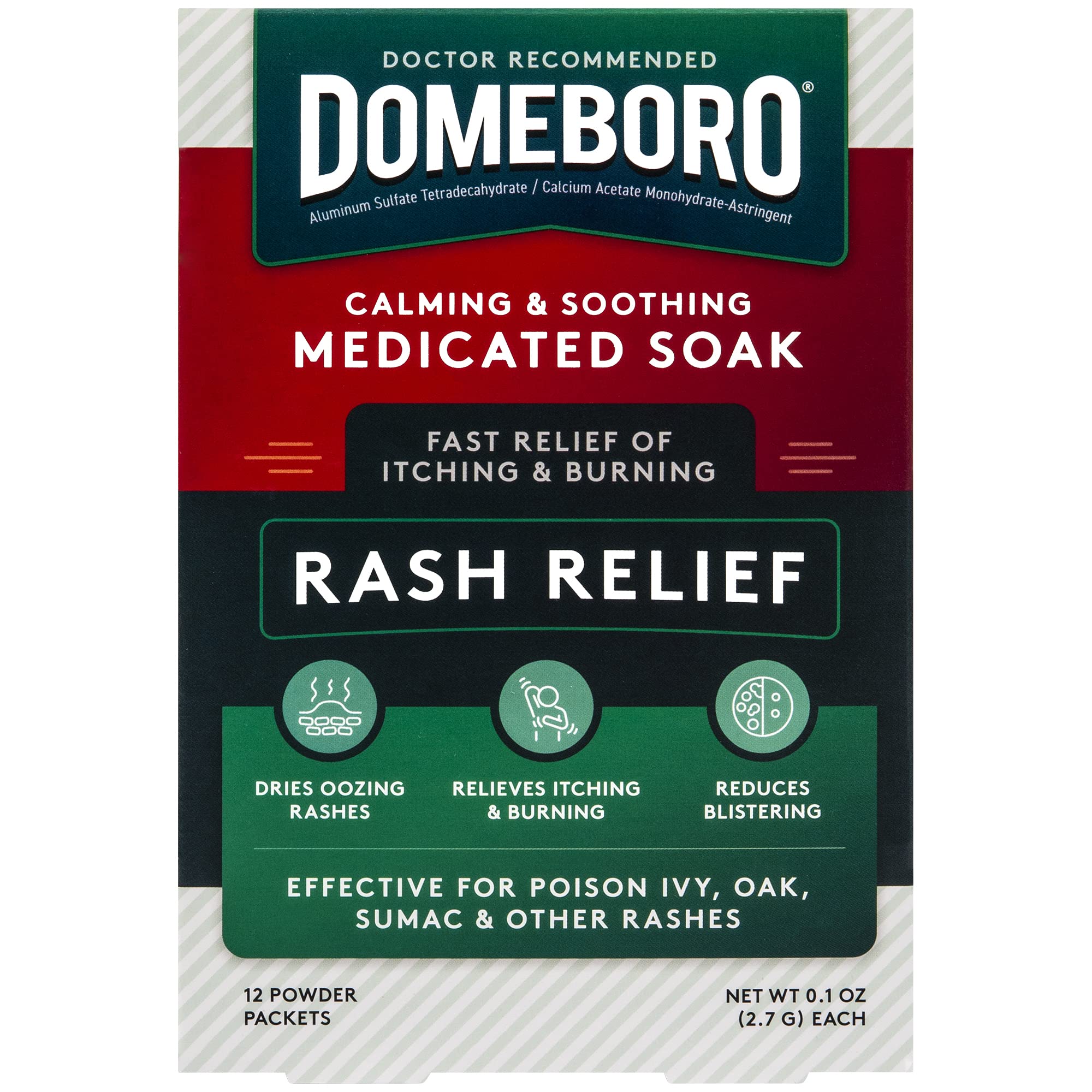 Domeboro Medicated Soak Rash Relief (Burow's Solution), 12 Count (Pack of 1) - Packaging May Vary