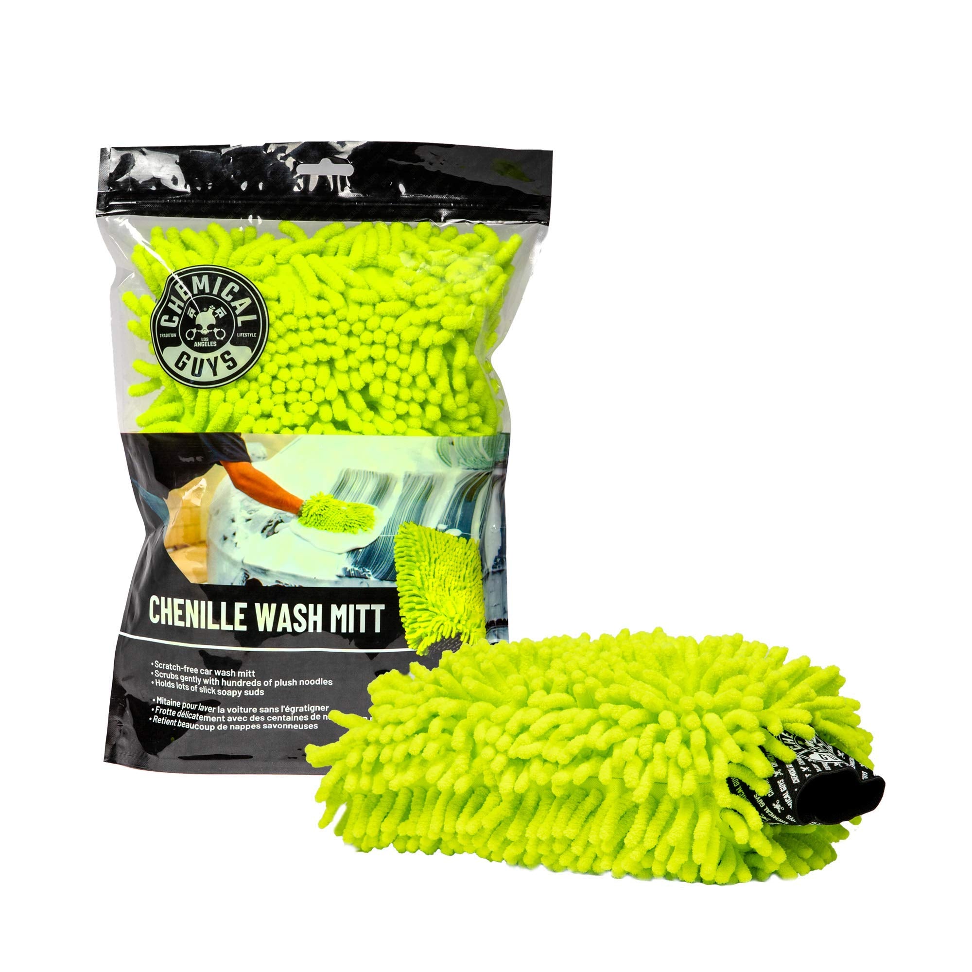 Chemical Guys MIC493 Chenille Premium Scratch-Free Microfiber Wash Mitt, Lime Green, 9.6" x 2.3" x 7"