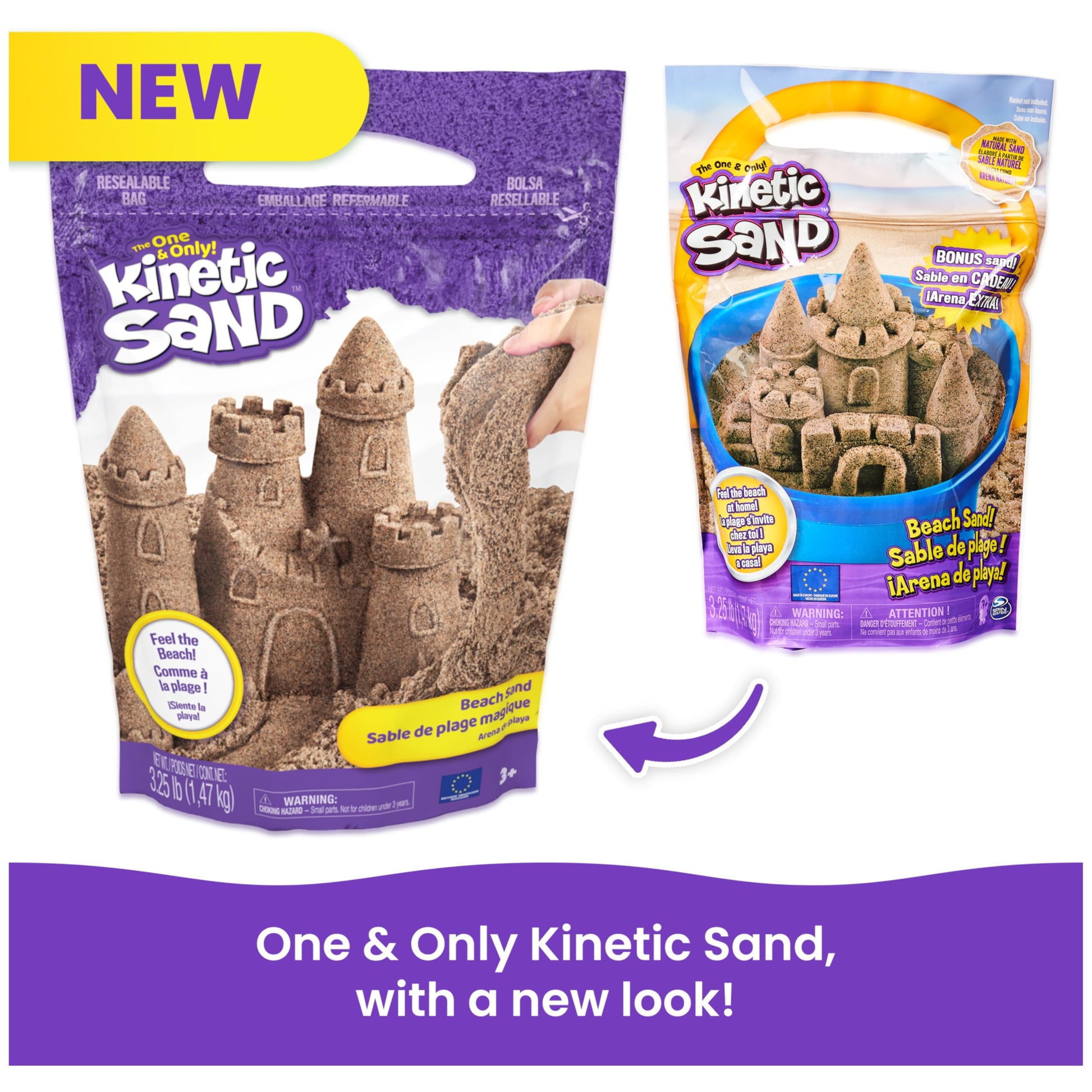 Kinetic Sand, 3.25lbs Beach Play Sand, Moldable Sensory Toys for Kids, Resealable Bag (Packaging May Vary), for Ages 3 and up