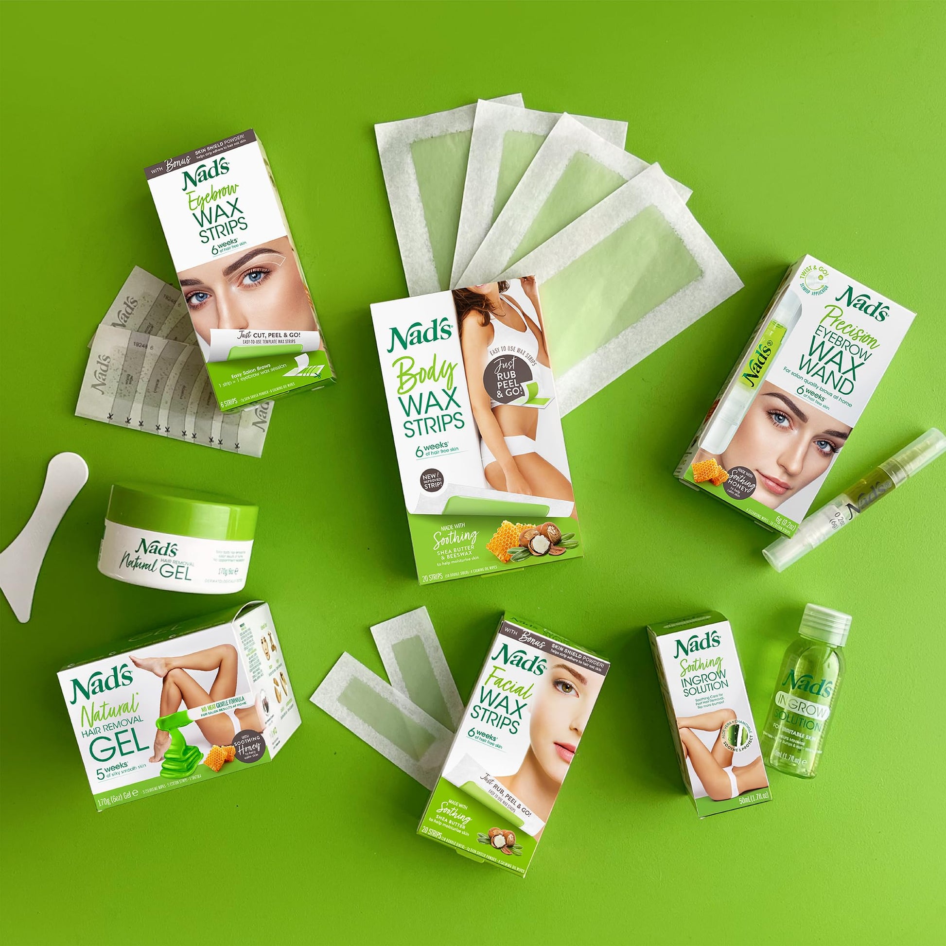 Nad's Facial Wax Strips - Hypoallergenic All Skin Types - Facial Hair Removal For Women - At Home Waxing Kit with 20 Face Wax Strips + 4 Calming Oil Wipes + Skin Protection Powder