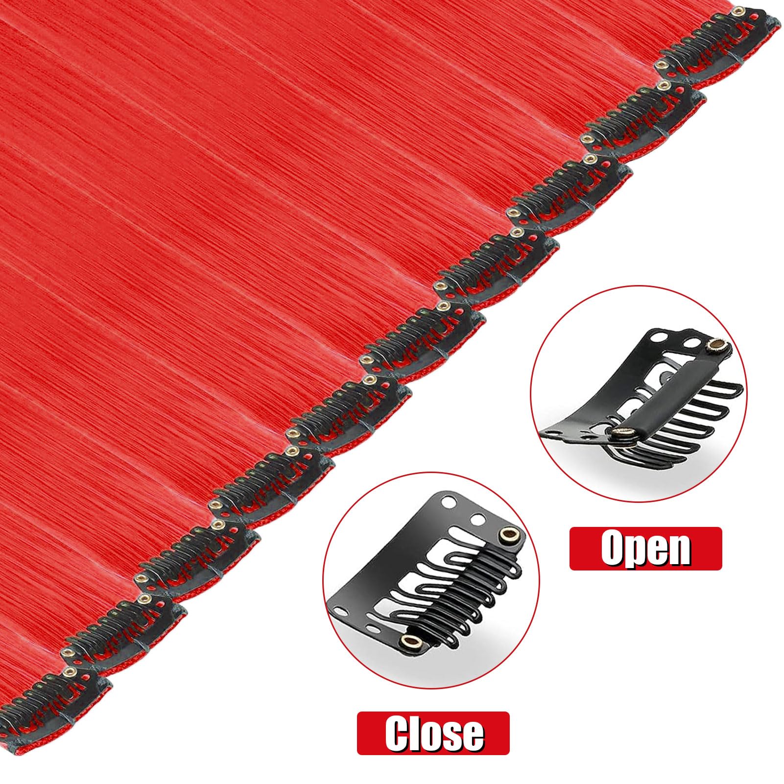 Olldag 12 PCS Red Hair Extensions Clip in, 22 Inch Colored Hair Extensions Party Highlights Long Straight Synthetic Hairpieces for Women Kids Girls Cosplay