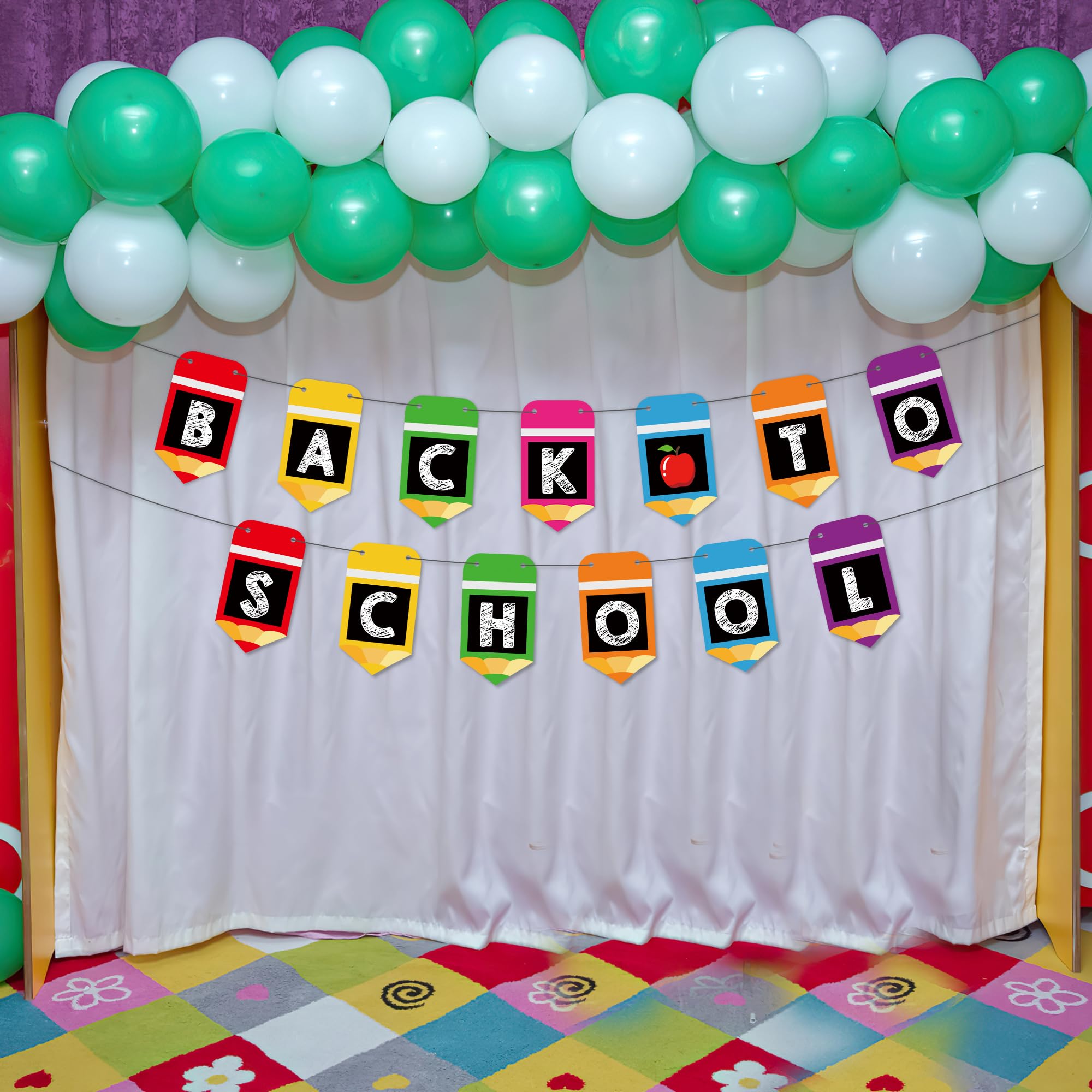 Back to School Decorations, Welcome Back to School Banner with Hanging Ornaments, First Day of School Supplies First Day of School Pencil Banner, Kindergarten Preschool Classroom Home Party Decor