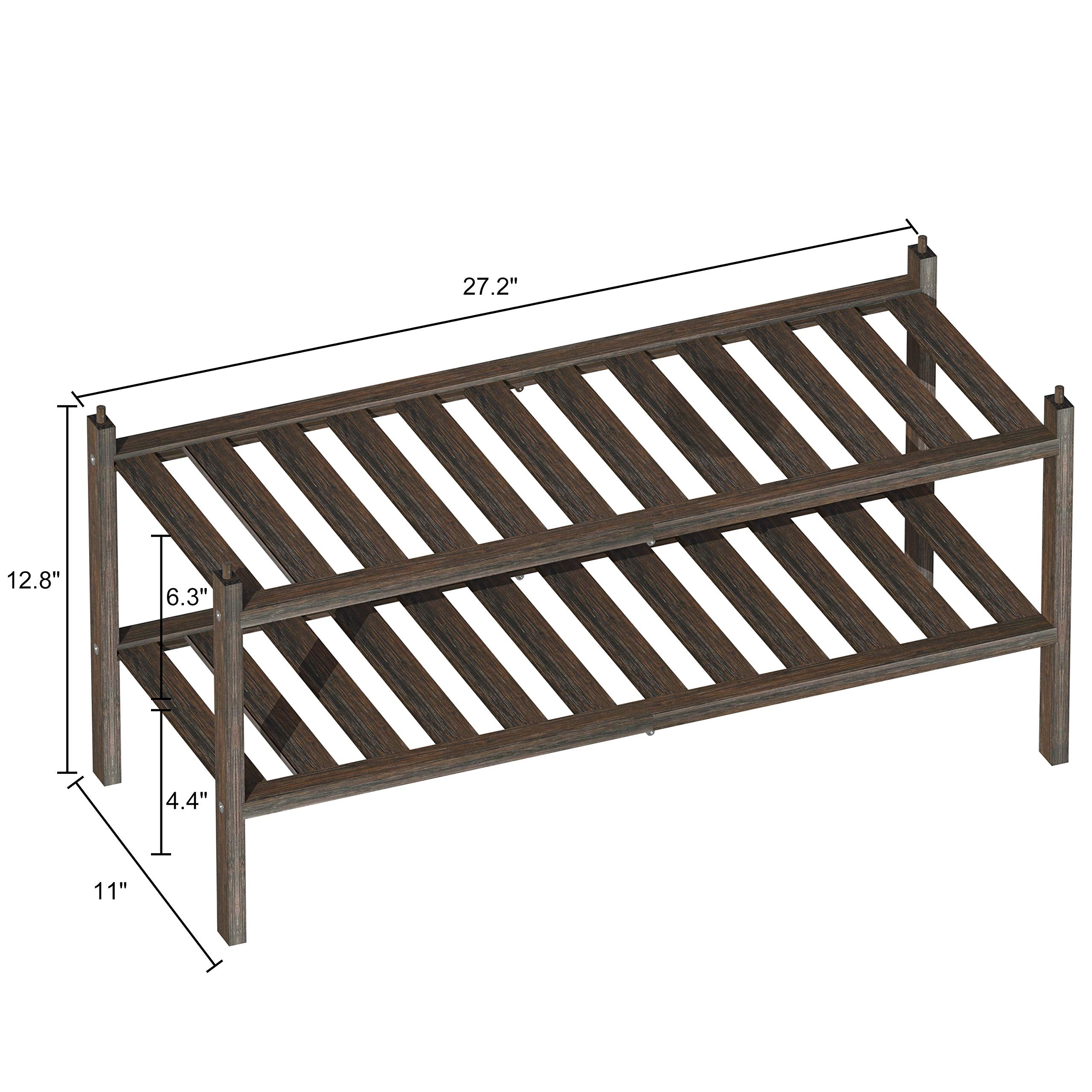 Dranixly Shoe Rack,2-Tier Bamboo Stackable Shelf Storage Organizer for Entryway, Hallway and Closet, 27.2"x11"x13.2" (Mocha)
