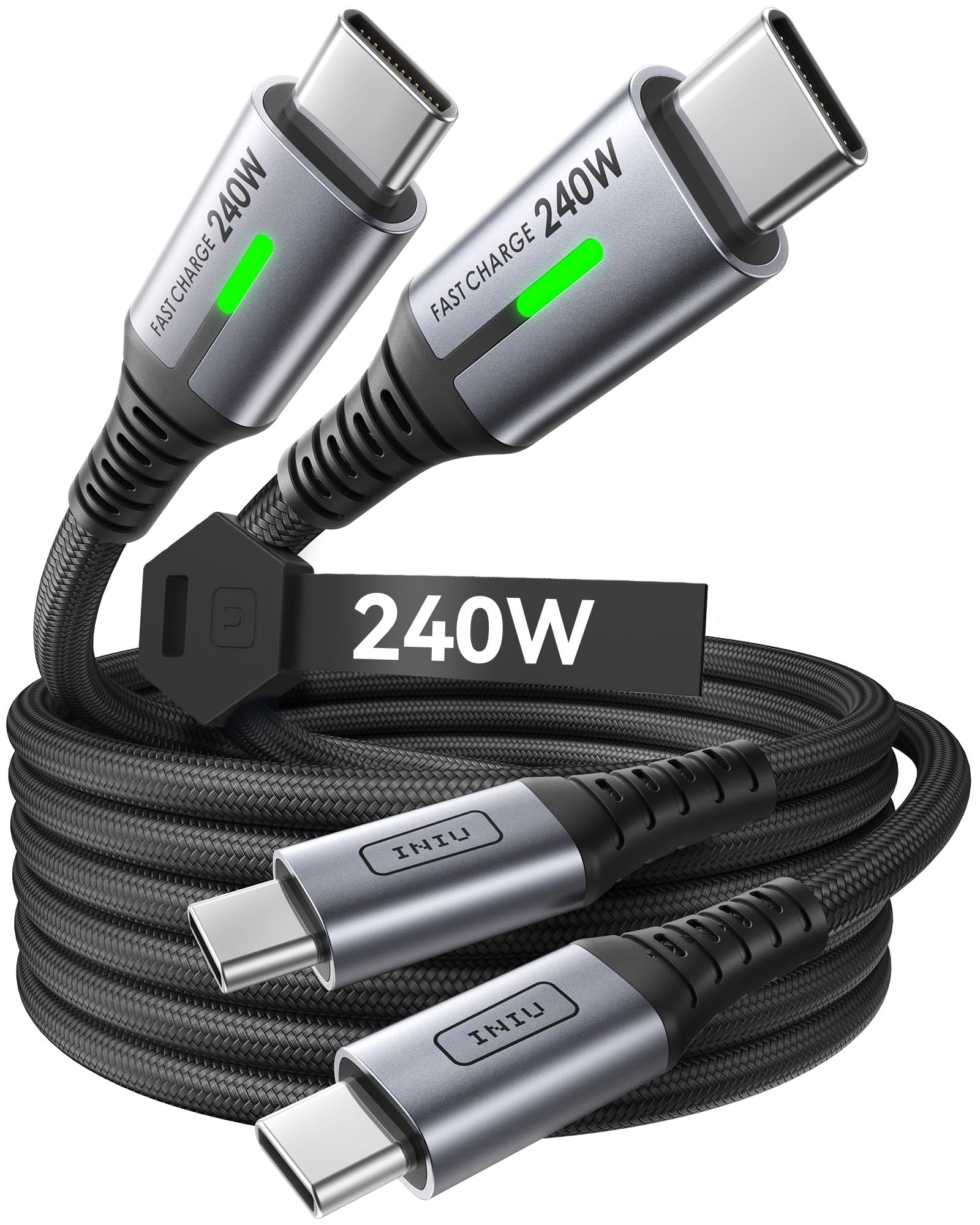 INIU USB C to USB C Cable, 240W Fast Charging [6.6ft, 2-Pack] Type C Charger Cord, Braided USBC Phone Charger Cable for iPhone 17 16 15 Pro Max Samsung S25 S24 Laptops MacBook iPad Air Switch etc.