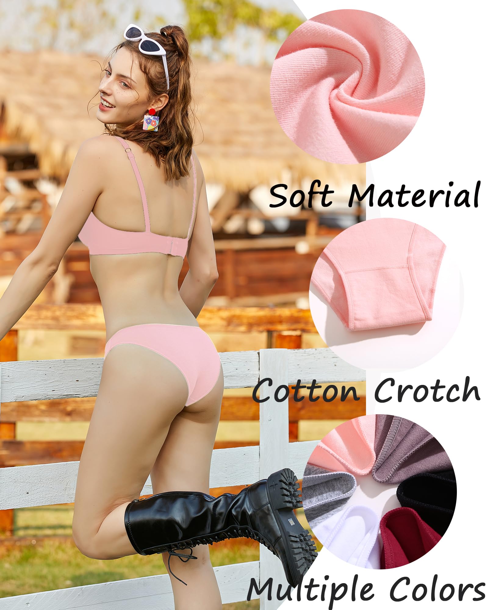 FINETOO 6 Pack Cotton Underwear for Women Cute Low Rise Bikini Panties High Cut Breathable Sexy Womens Cheeky S-XL