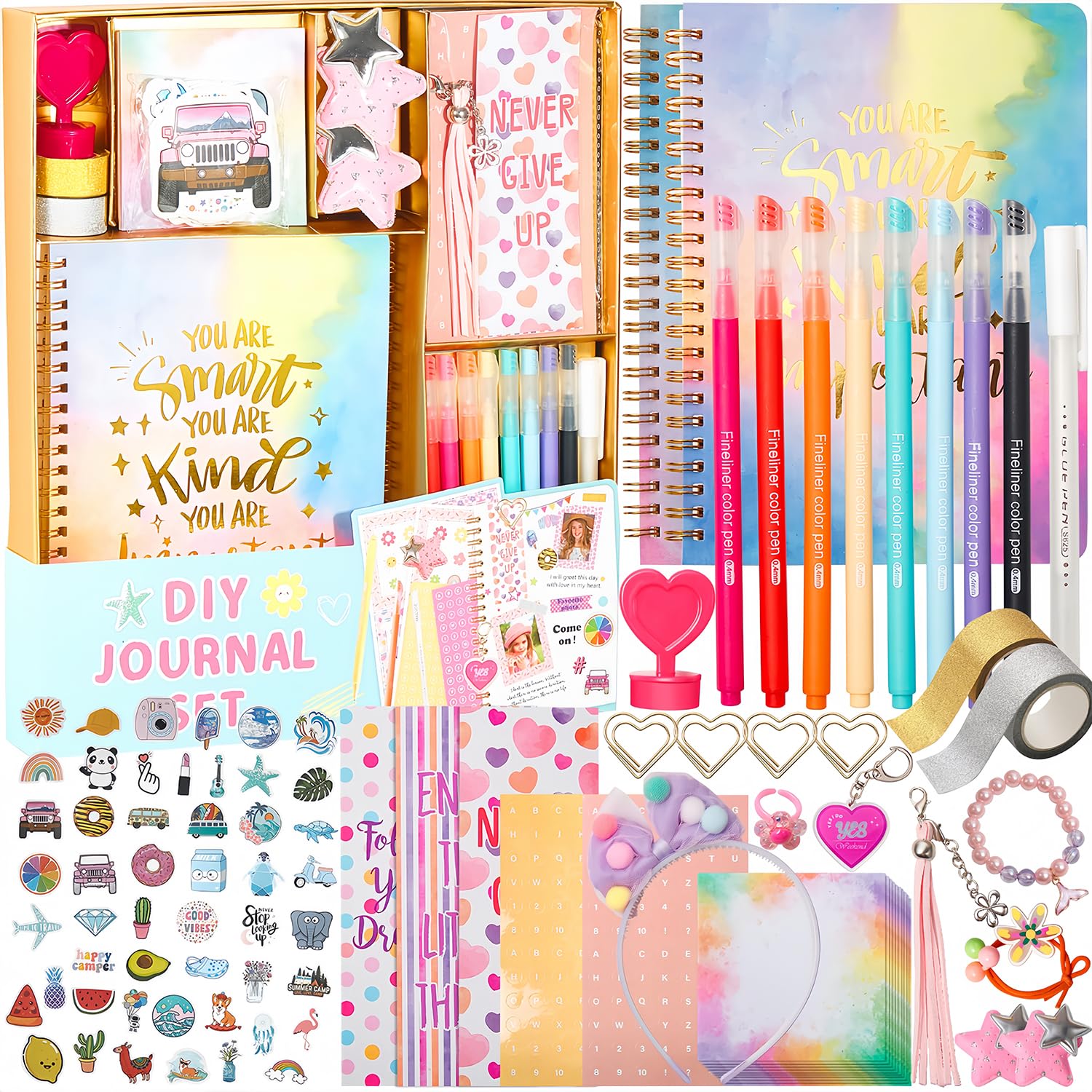 Girls DIY Diary 54 Pcs Diary Set, Toys for Ages 6 7 8 9 10 11 12 13, DIY Stationery Set, Thin Stickers and Little Girls Daily Supplies, Gifts for Teen Good Idea Choice