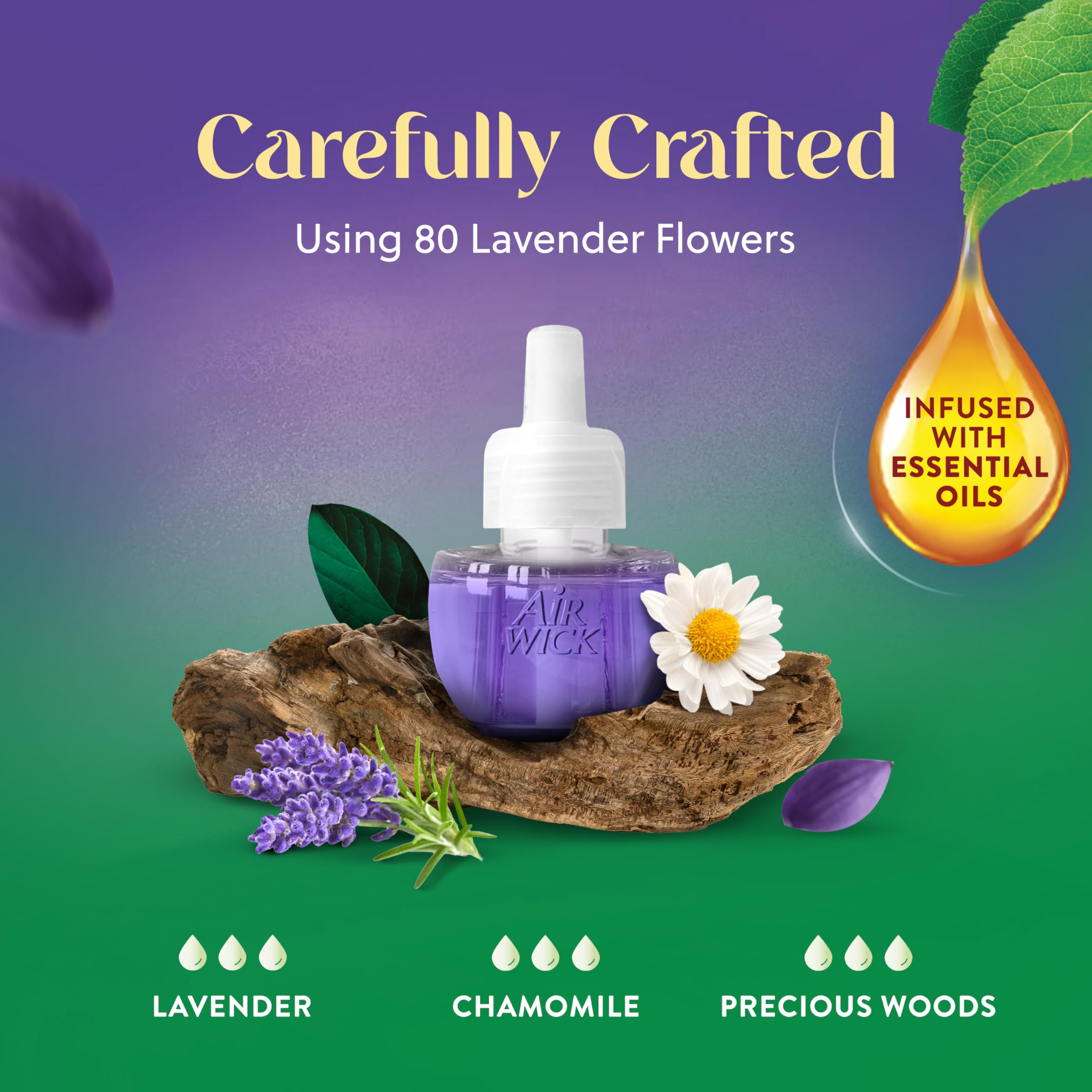 Air Wick Plug in Scented Oil Refill, 10ct, Lavender & Chamomile, Air Freshener, Essential Oils, Eco Friendly