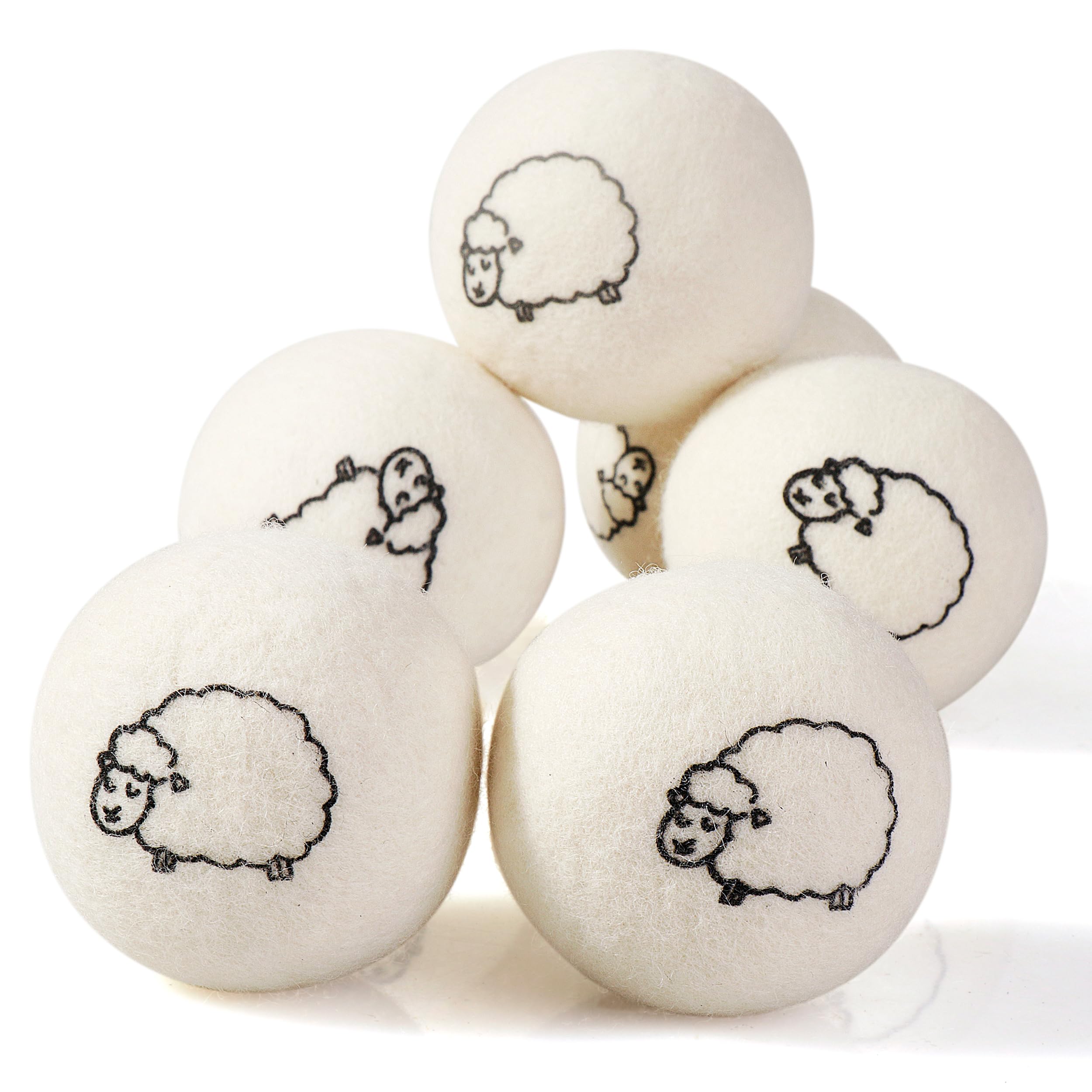 Hanamura 6 XXL Wool Dryer Balls - TÜV Tested 100% New Zealand Wool Balls for Dryer - Energy Saving & Baby-Safe Reusable Dryer Balls for Laundry - Non-Toxic Fabric Softener for WAD Free Laundry