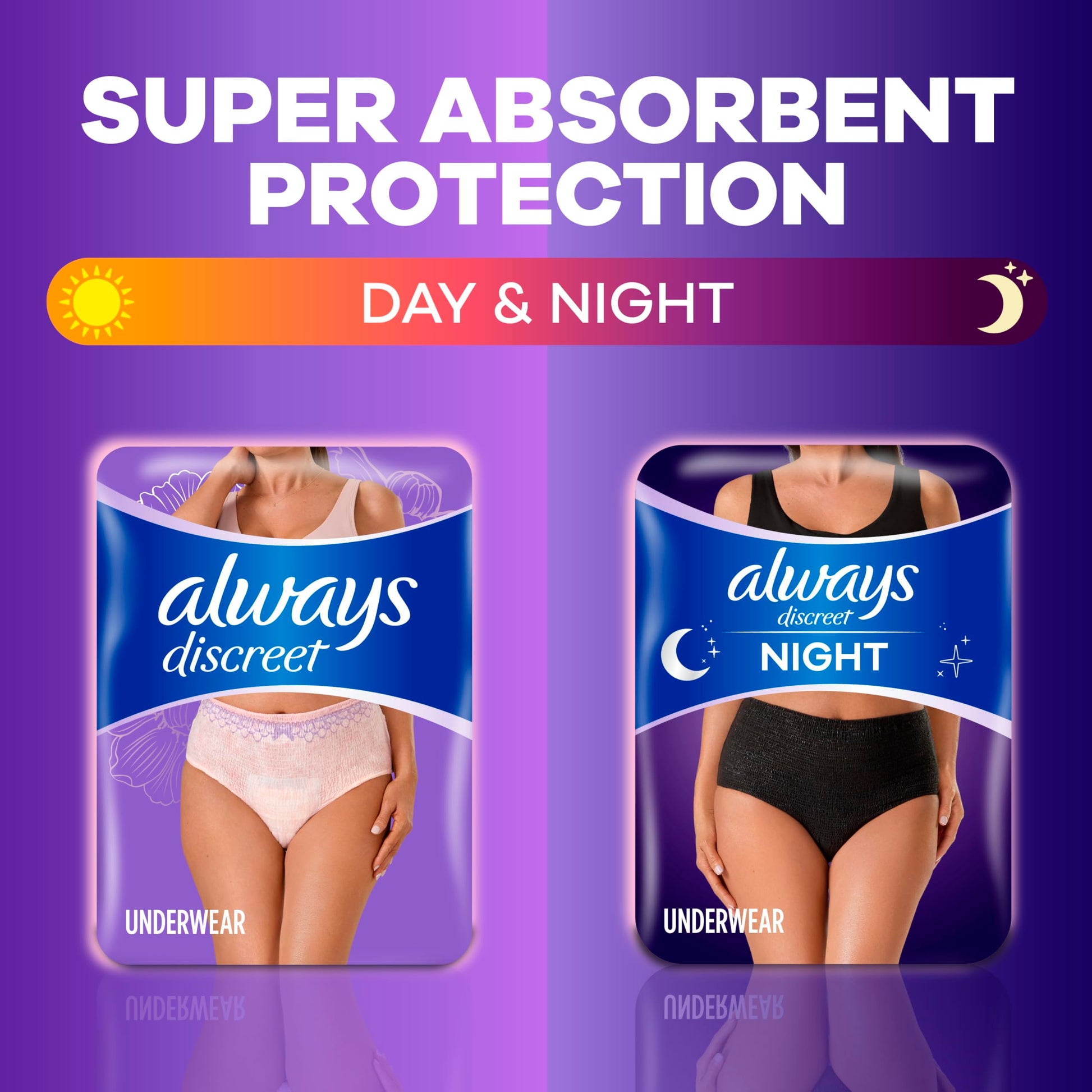 Always Discreet Adult Incontinence Overnight Underwear for Women, Small/Medium, Up to 100% Bladder Leak Protection, 14 Count