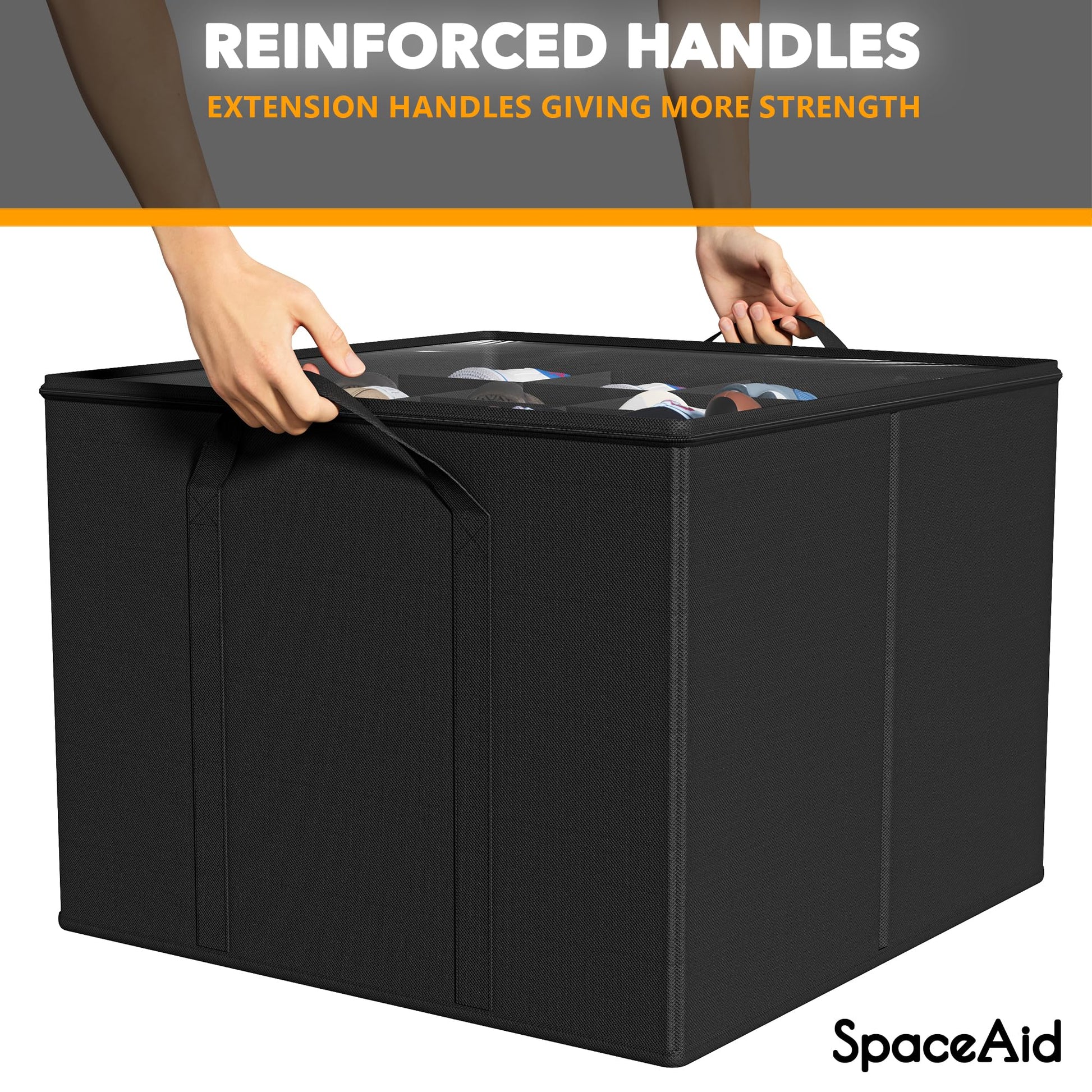SpaceAid Shoe Organizer for Closet, 2 Pack Foldable Shoe Storage Containers Baskets Boxes Bins w/Adjustable Dividers, Fits 16-32 Pairs, Black