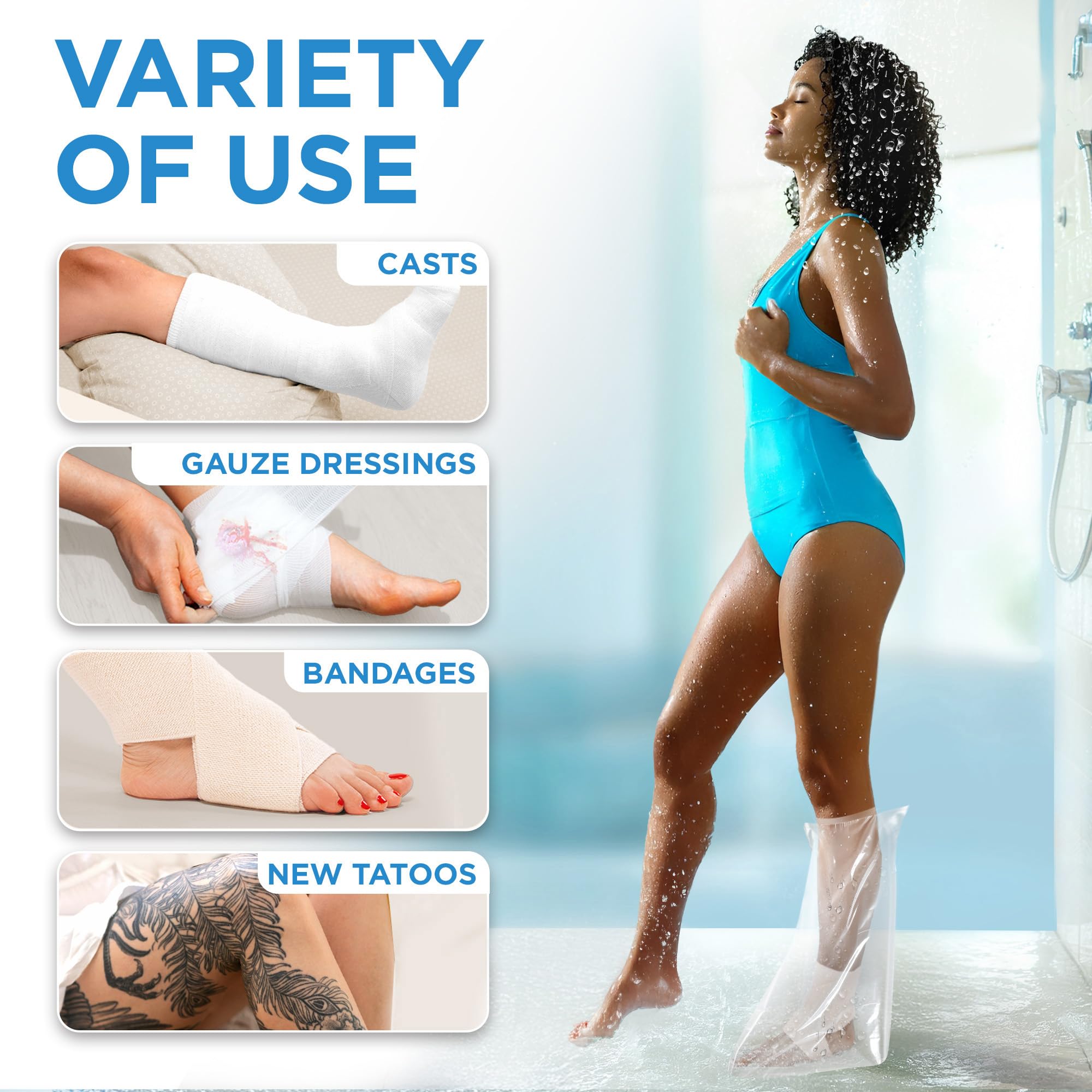 100% Waterproof Cast Covers for Shower Leg - Tight Seal - Reusable Adult 2pk Half Leg Cast Protectors - Knee, Ankle, Foot