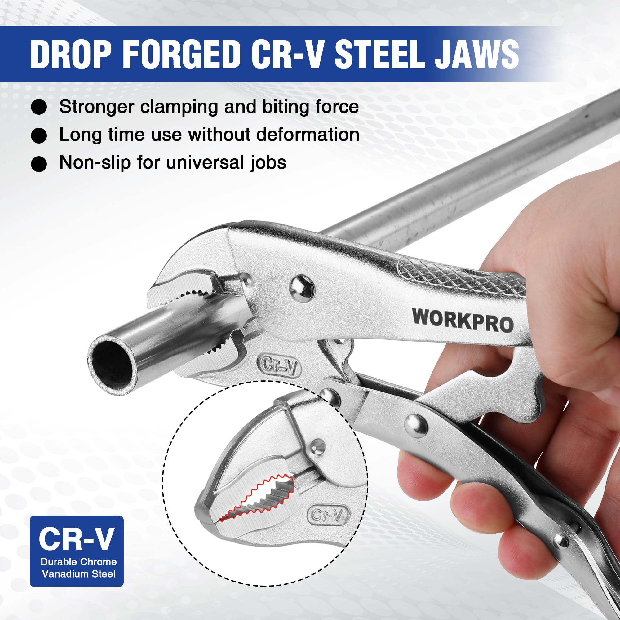 WORKPRO Locking Pliers, 10-inch Curved Jaw Vice Grips pliers, Chromium-Vanadium Steel Locking Pliers with Wire Cutter, Locking Adjustable Vise Grips for Clamping Twisting Welding