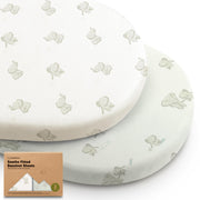 2-Pack Organic Bassinet Sheets for Girls, Boys - 100% Cotton Bassinet Mattress Sheets Compatible with Halo Bassinest Swivel Sleeper, Graco, Baby Delight, Chicco, Unisex Fitted Bassinet Sheets (Elly)