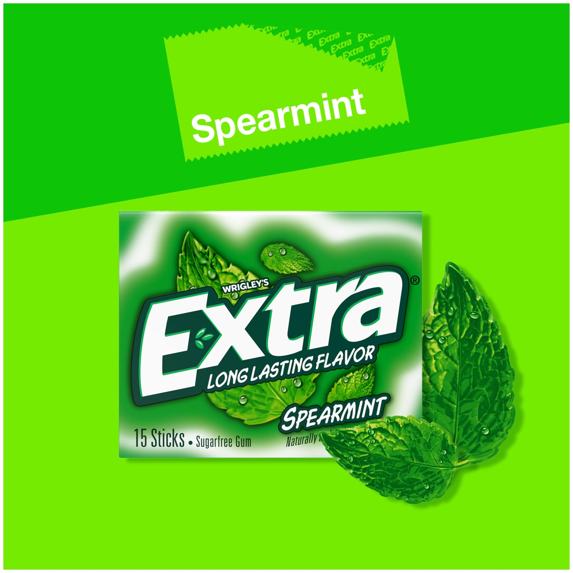 Extra Gum Spearmint Sugarfree Gum Bulk, Individually Wrapped, Perfect for Fresh Breath at School, Work, and Travel 15 Count, Pack of 10