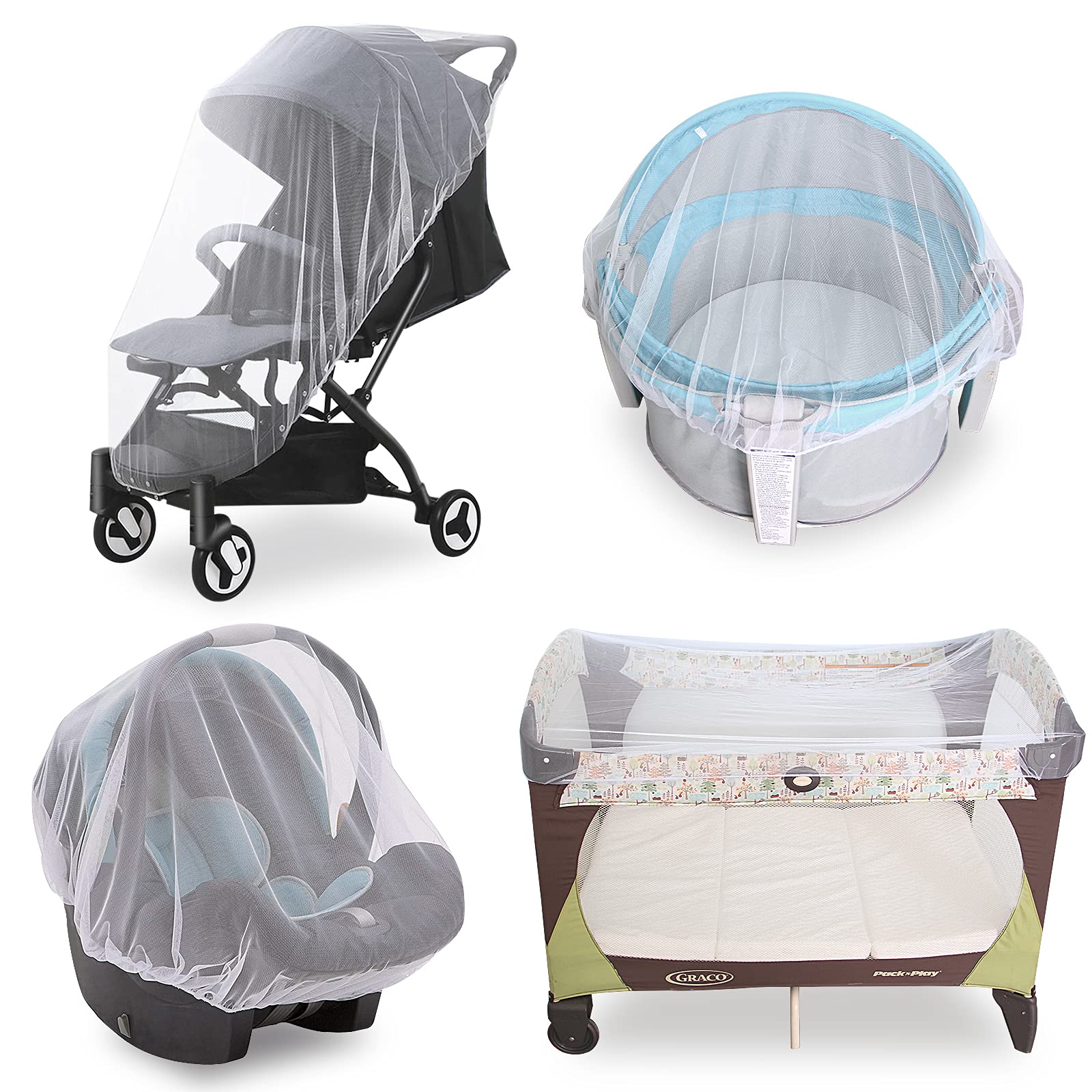 Baby Mosquito Net for Stroller, Reusable Bug Net for Stroller, Bassinets, Cradles, Playards, Pack N Plays and Portable Mini Crib, Portable & Durable Baby Insect Netting, White