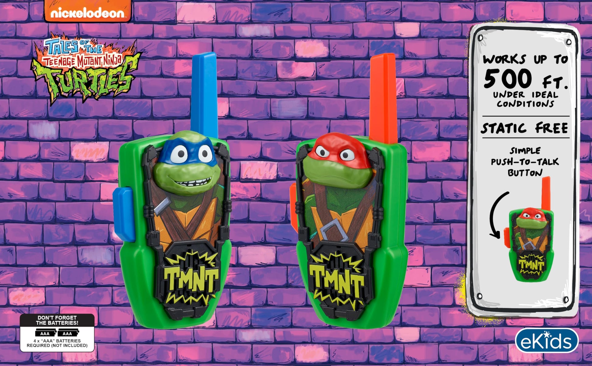 eKids Teenage Mutant Ninja Turtles Toy Walkie Talkies for Kids, Static Free Indoor and Outdoor Toys for Boys, Designed for Fans of Ninja Turtles Toys