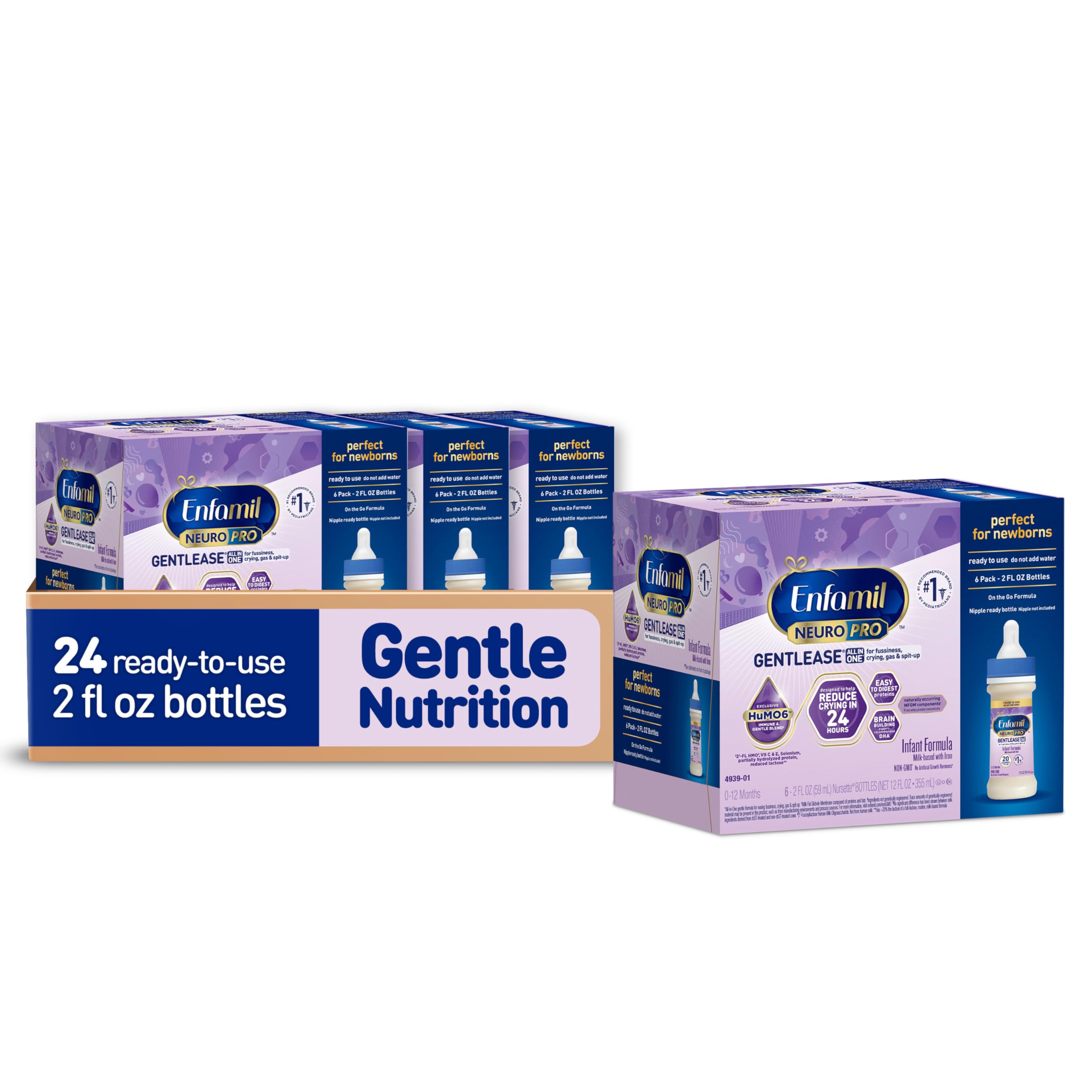 Enfamil NeuroPro Gentlease Baby Formula, Brain Building DHA, HuMO6 Immune Blend, Designed to Reduce Fussiness, Crying, Gas & Spit-up in 24 Hrs, Ready-to-Feed Infant Formula, Liquid, 2 Fl Oz (24 Count)