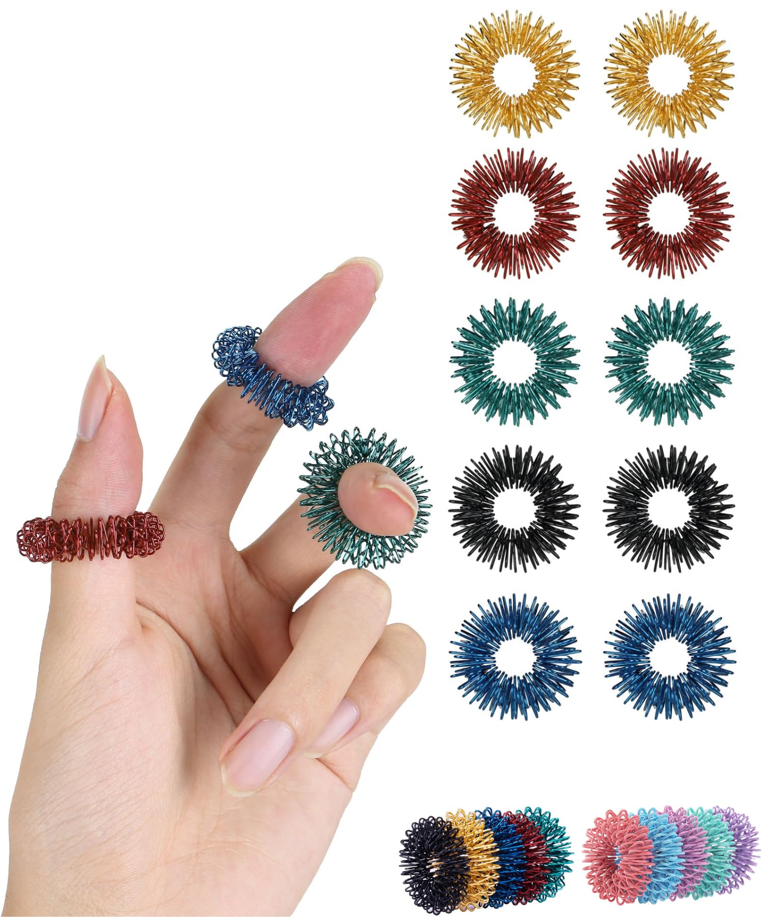 Mr. Pen- Spiky Sensory Rings, 10 Pack, Stress Relief Fidget Sensory Toys, Fidget Rings, Fidget Ring for Anxiety, Stress Relief Rings, Massager for Fidget ADHD Autism, Back to School Supplies