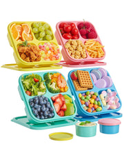4 Pcs Snack Box Containers Set, Reusable 4 Compartment Lunchable Container with 2Pcs Sauce Containers, Stackable BPA-Free Bento Box for School, Work, Travel (4 Color)