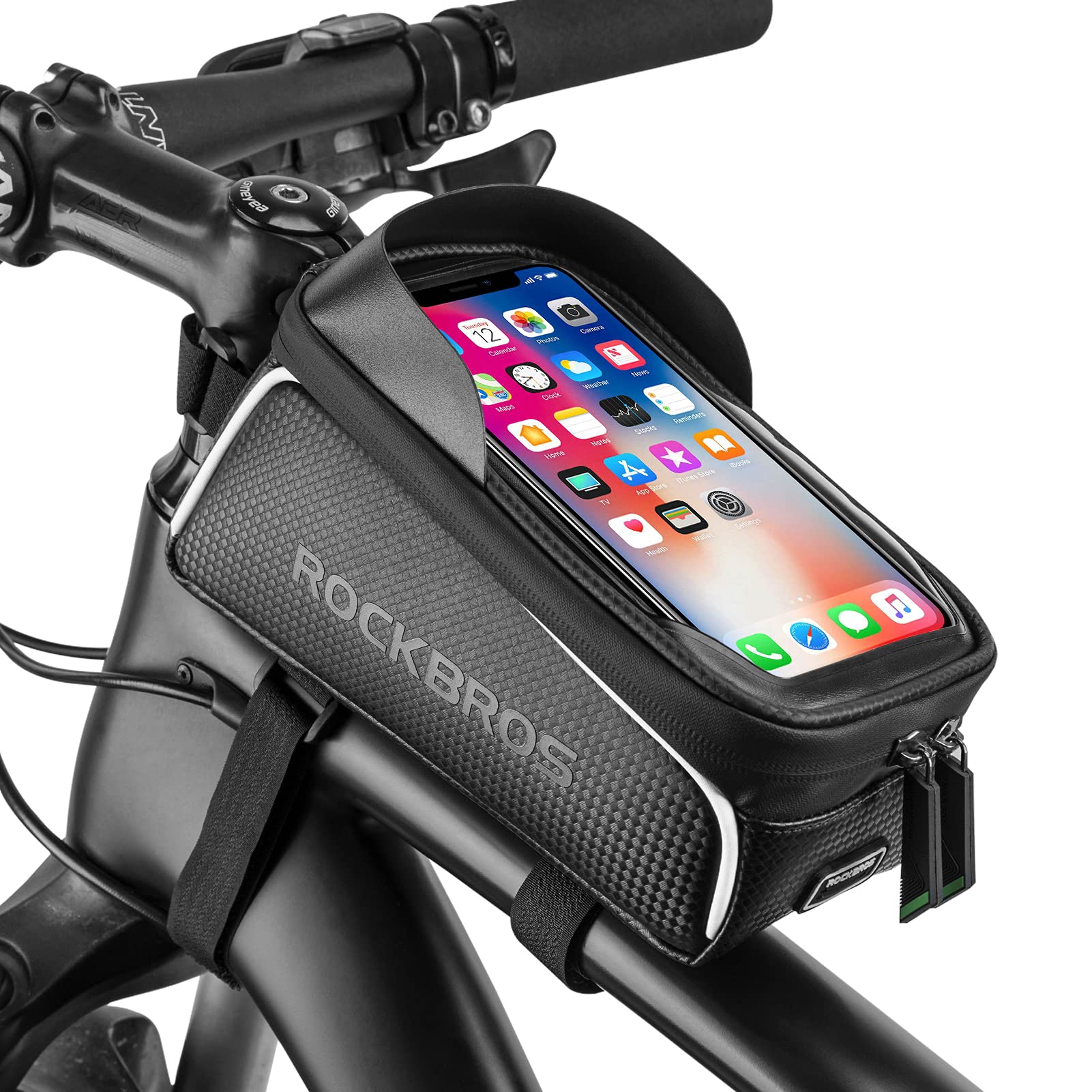 ROCKBROS Bike/Bicycle Phone Front Frame Bag, Waterproof, Tube Bag,Cycling Pouch, Bike Accessories for Men Compatible Phone Under 7"