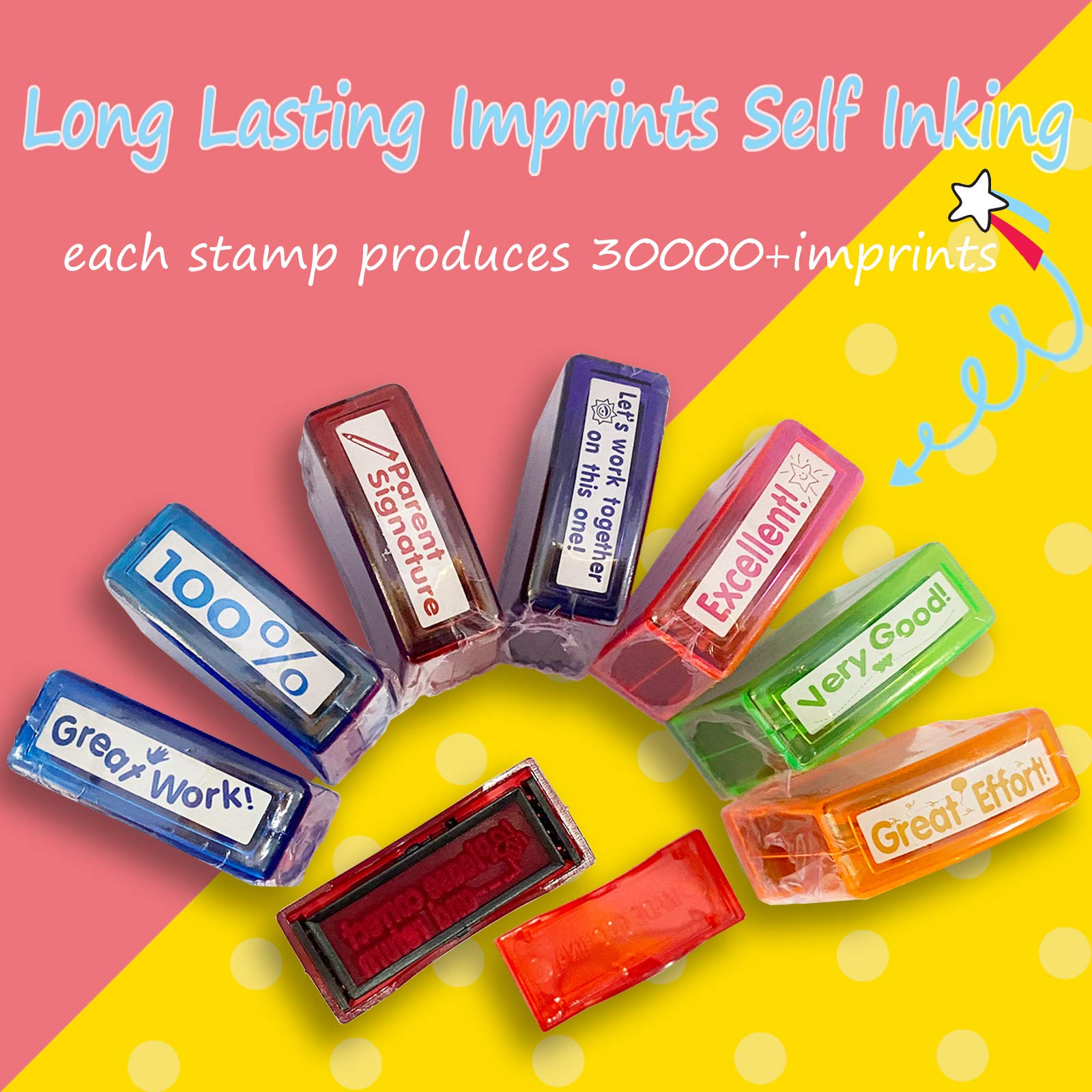 Bertiveny Teacher Stamps for Grading Classroom,Parent Signature Teacher Self-Inking Stamp Set for Homework Teacher Supplies with 8 pcs