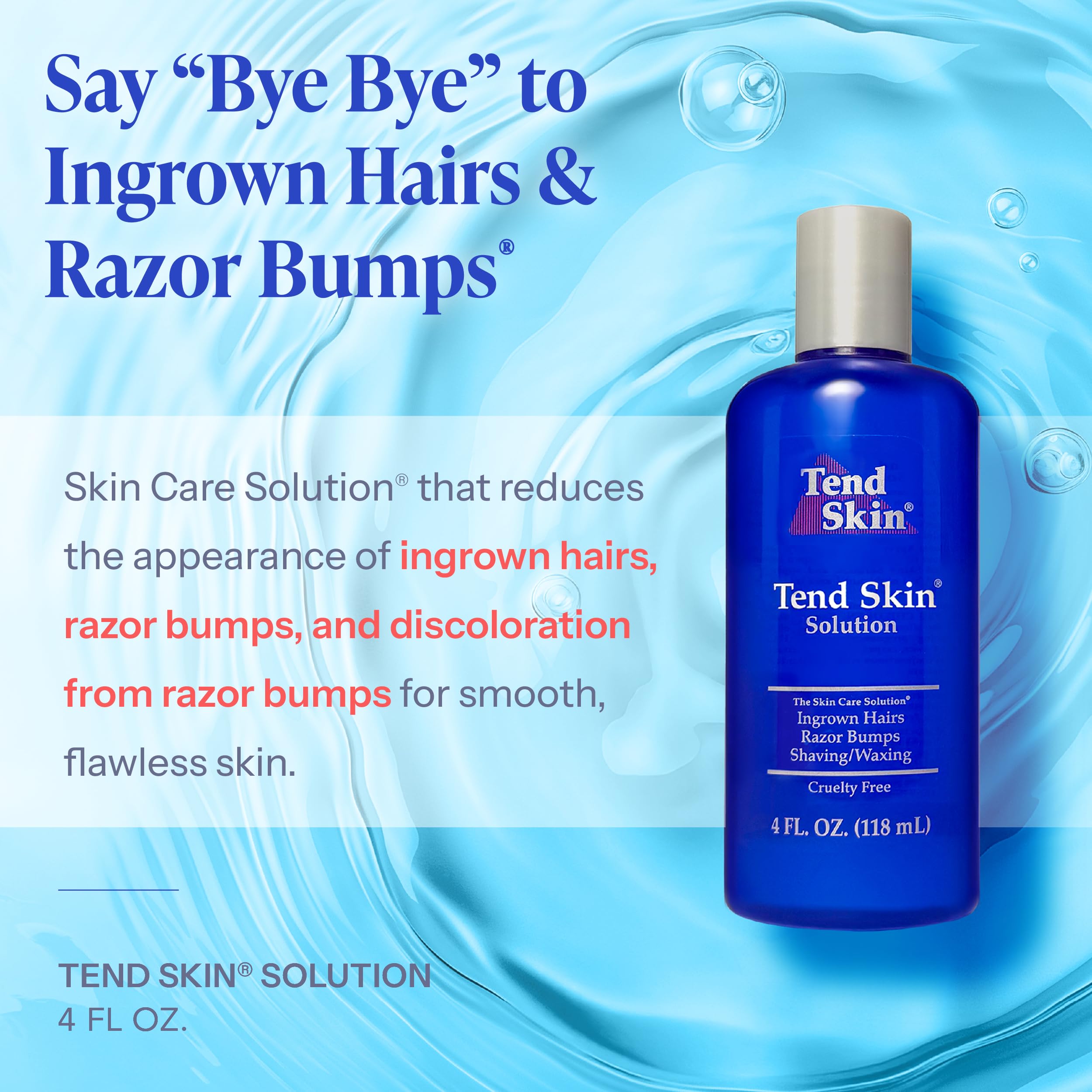 Tend Skin Razor Bump, Ingrown Hair Solution for Unsightly Razor Bumps, Ingrown Hair and Razor Burns, Post Shaving and Waxing Toner for Men and Women, Made in USA, 4 Oz