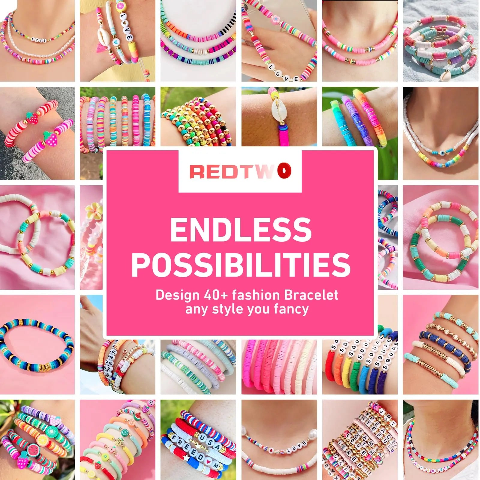 Redtwo 5100 Clay Beads Bracelet Making Kit, Flat Preppy Beads for Friendship Jewelry Making,Polymer Heishi Beads with Charms Gifts for Teen Girls Crafts for Girls Ages 8-12