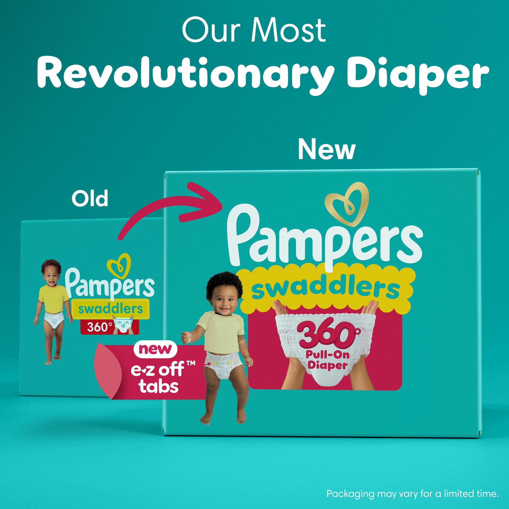 Pampers Diapers - Swaddlers 360° - Size 5, 116 Count, up to 100% Leakproof Comfy Dry Fit, Designed for Easy Changes, Pull On Baby Diaper (Packaging May Vary)
