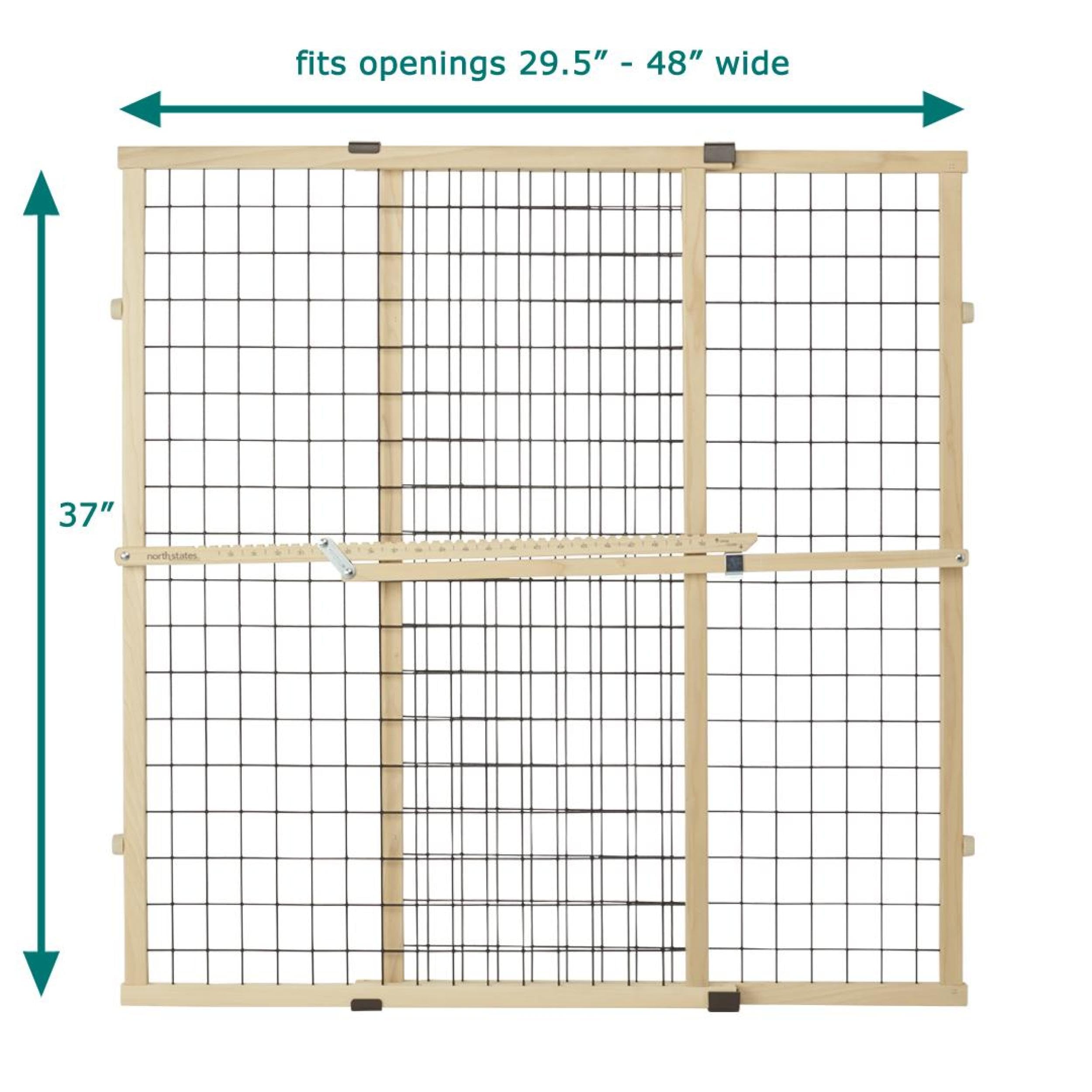 MYPET North States Wire Mesh Dog Gate: 29.5-48" Wide. Pressure Mount. No Tools Needed. Made in USA. Dog Gate 37" Tall, Expandable, Durable Dog Gates for Doorways, Sustainable Hardwood, Natural Finish