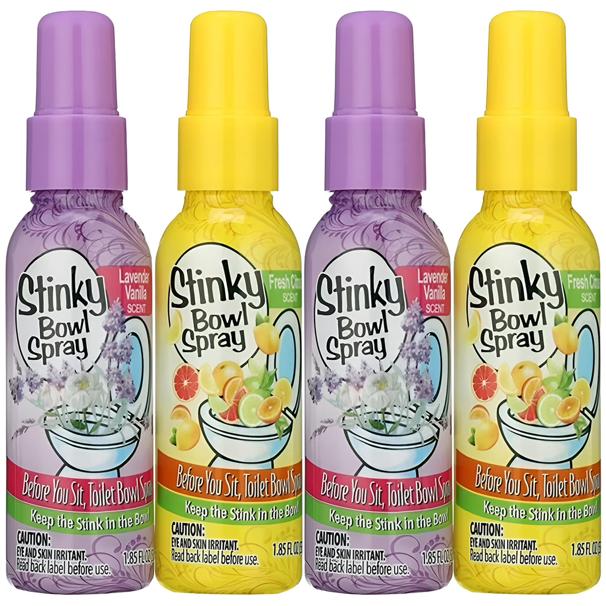 Set of 4 Stinky Bowl Spray 1.85oz - Before You Go Toilet Bathroom Deodorizer - Features Fresh Citrus Scent and Lavender Scent!