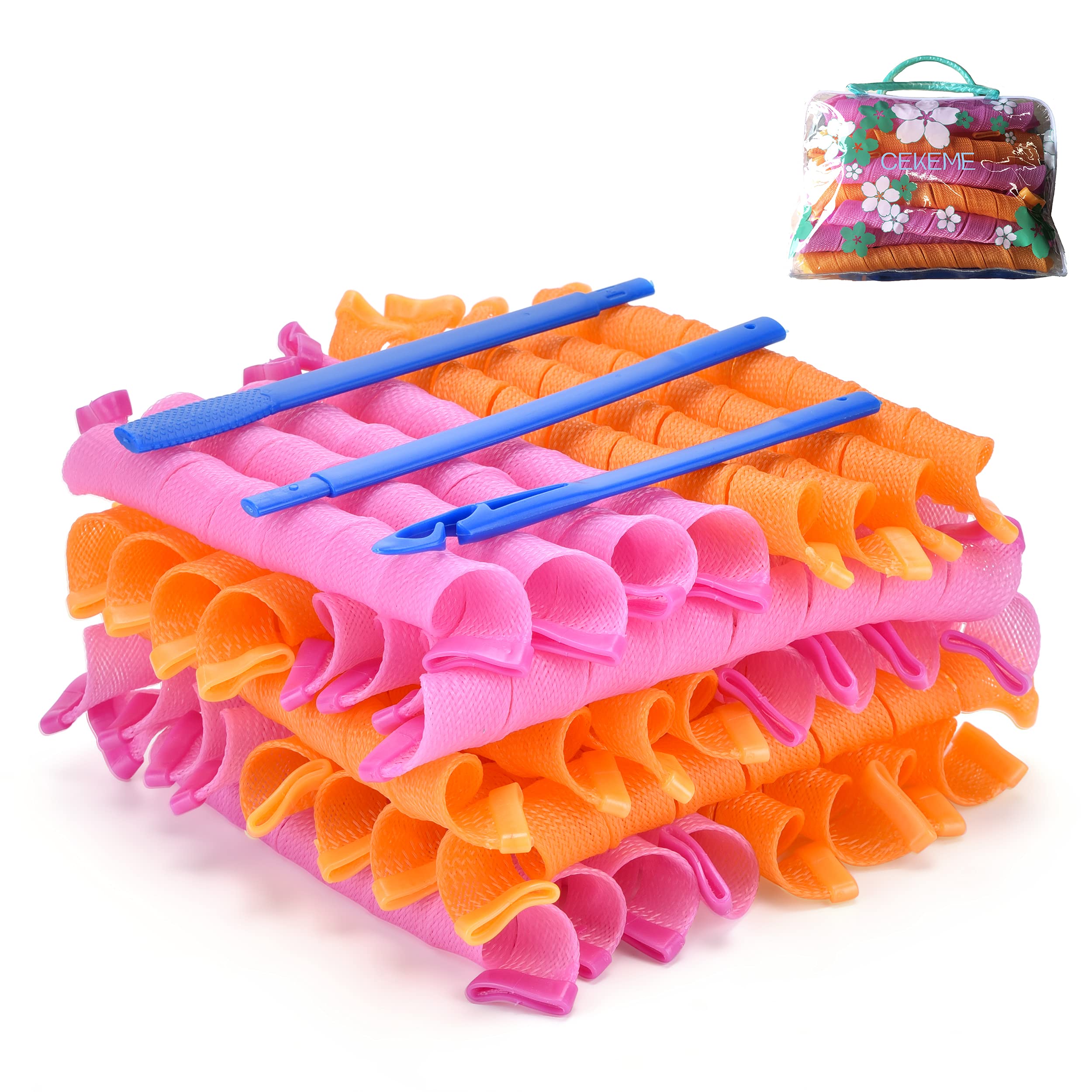 40pcs Heatless Spiral Hair Curlers for Long Hair - Heatless Curls Overnight 22inch Magic Magic Hair Rollers No Heat Curlers with 6pcs Styling Hook