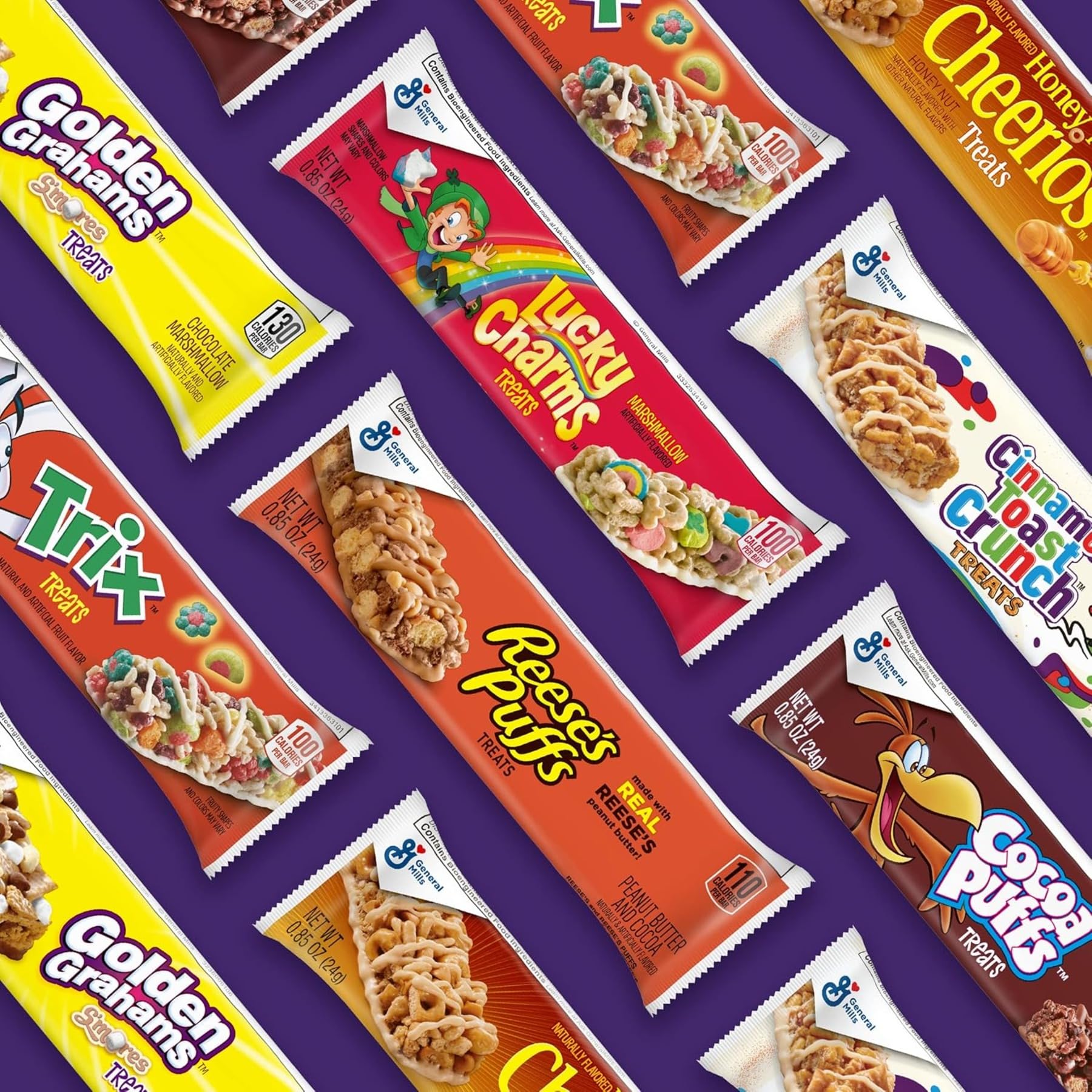 REESE'S Puffs Cereal Treat Bars, Peanut Butter and Cocoa, Snack Bars, Value Pack, 16 Ct, 13.6 oz
