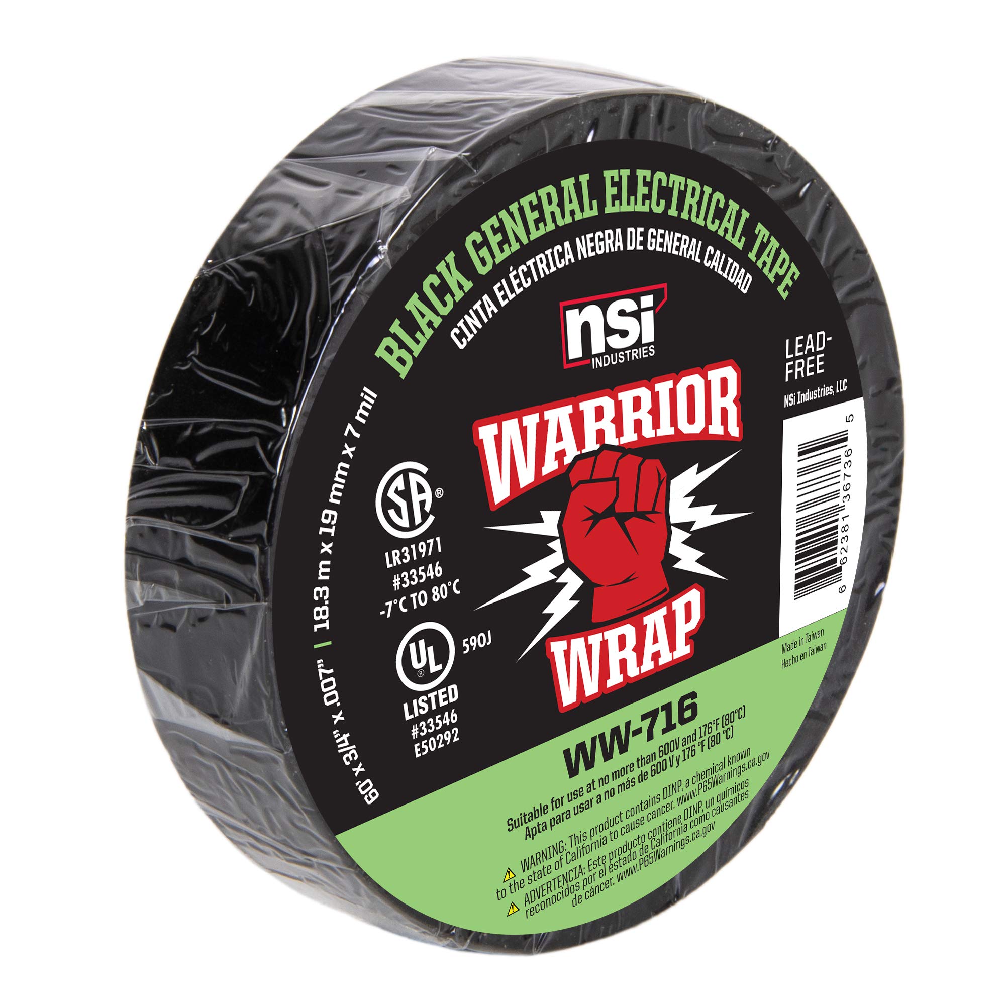 WarriorWrap General 3/4 in. x 60 ft. 7 mil Vinyl Electrical Tape, Black