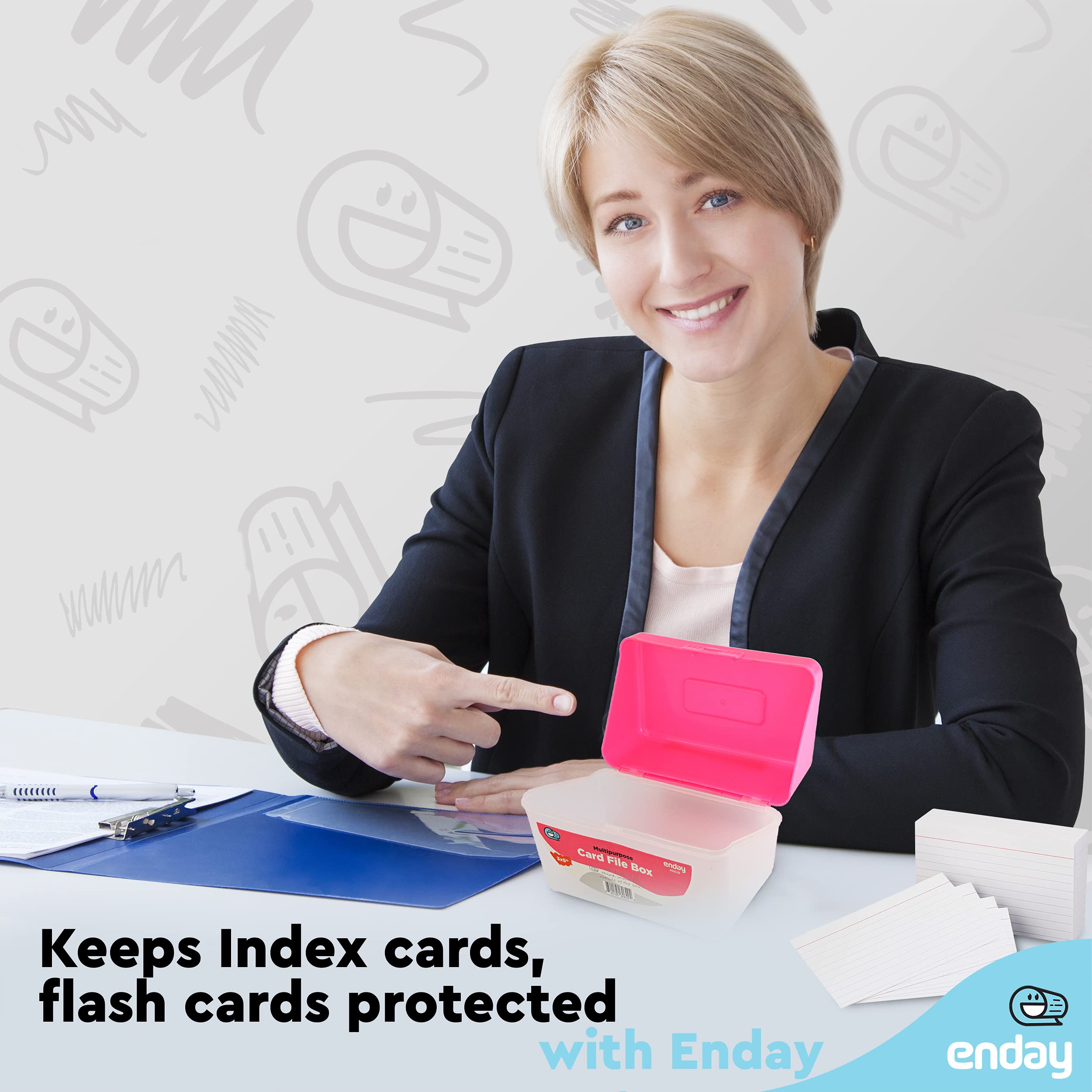Enday Index Card Holder Pink, 3x5 Note Flash Card Organizer Case, Index Card File w/flip top, Notecard Recipe, Holder, Holds 250 Cards, Also Available in Purple, Red, Green, Blue, Grey (1 PC)