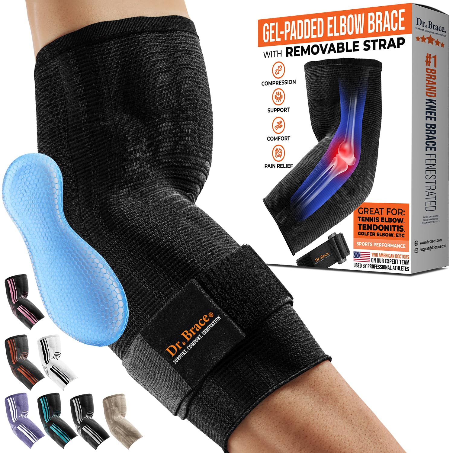 DR. BRACE Elite Elbow Brace Support, Breathable Elbow Compression Sleeve with Gel Pad for Golfer's, Tennis Elbow & Tendonitis Treatment & Pain Relief 2024 (Black, Medium)