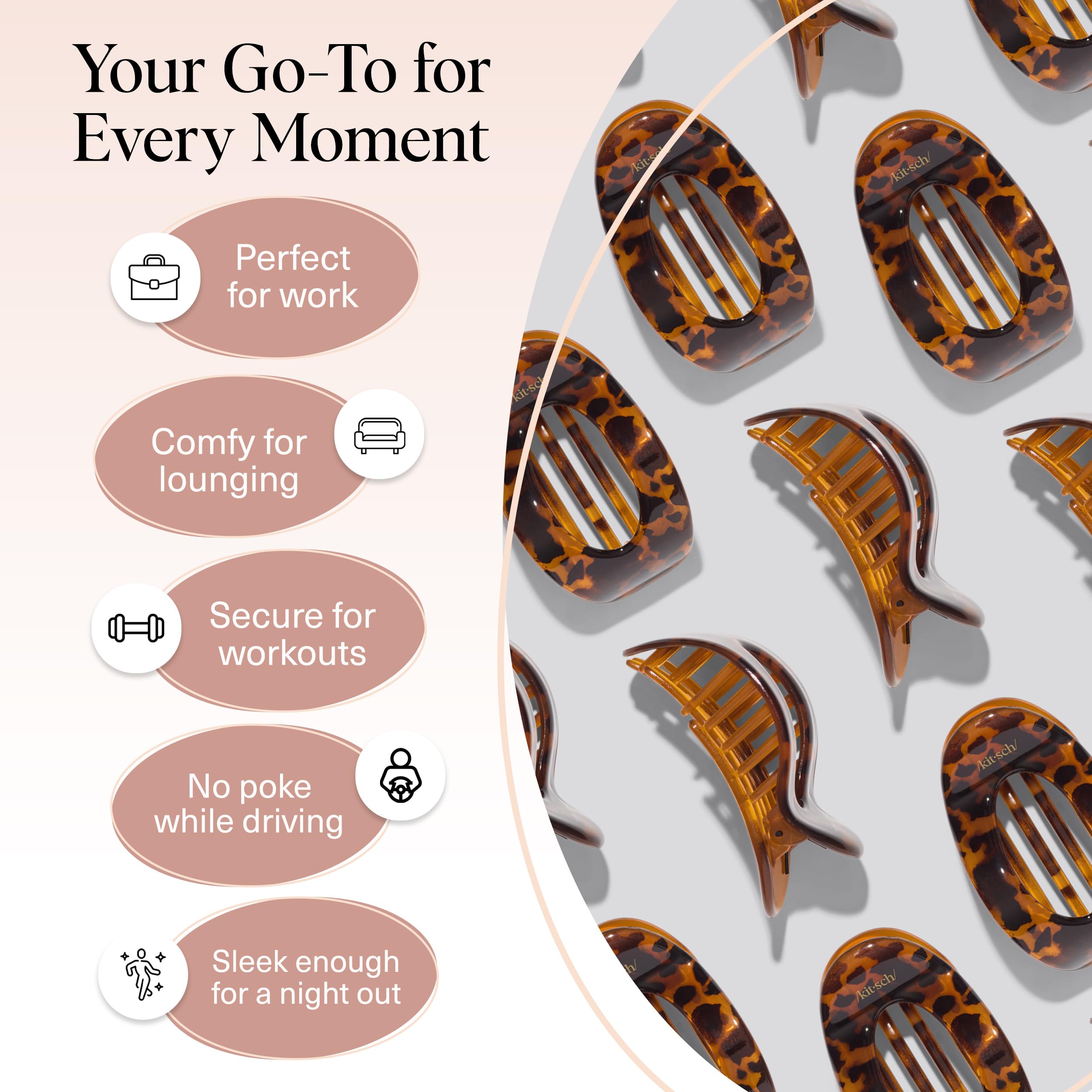 Kitsch Small Flat Claw Clips for Women - Stylish Flat Hair Clips for Women, Strong Hold for Thick & Fine Hair | Non-Slip for Secure, Comfortable All-Day Wear -Tortoise Design