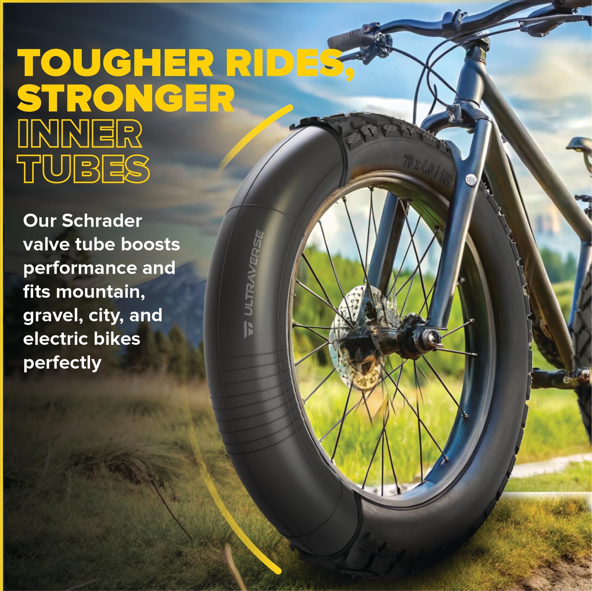 Ultraverse 20 x 4.0 Inner Tube Set with Schrader Valve - Ideal for Mountain Bikes & E-Bikes with 20-Inch Fat Tires - Durable & Reliable Performance- 2 Pack with Tyre Levers