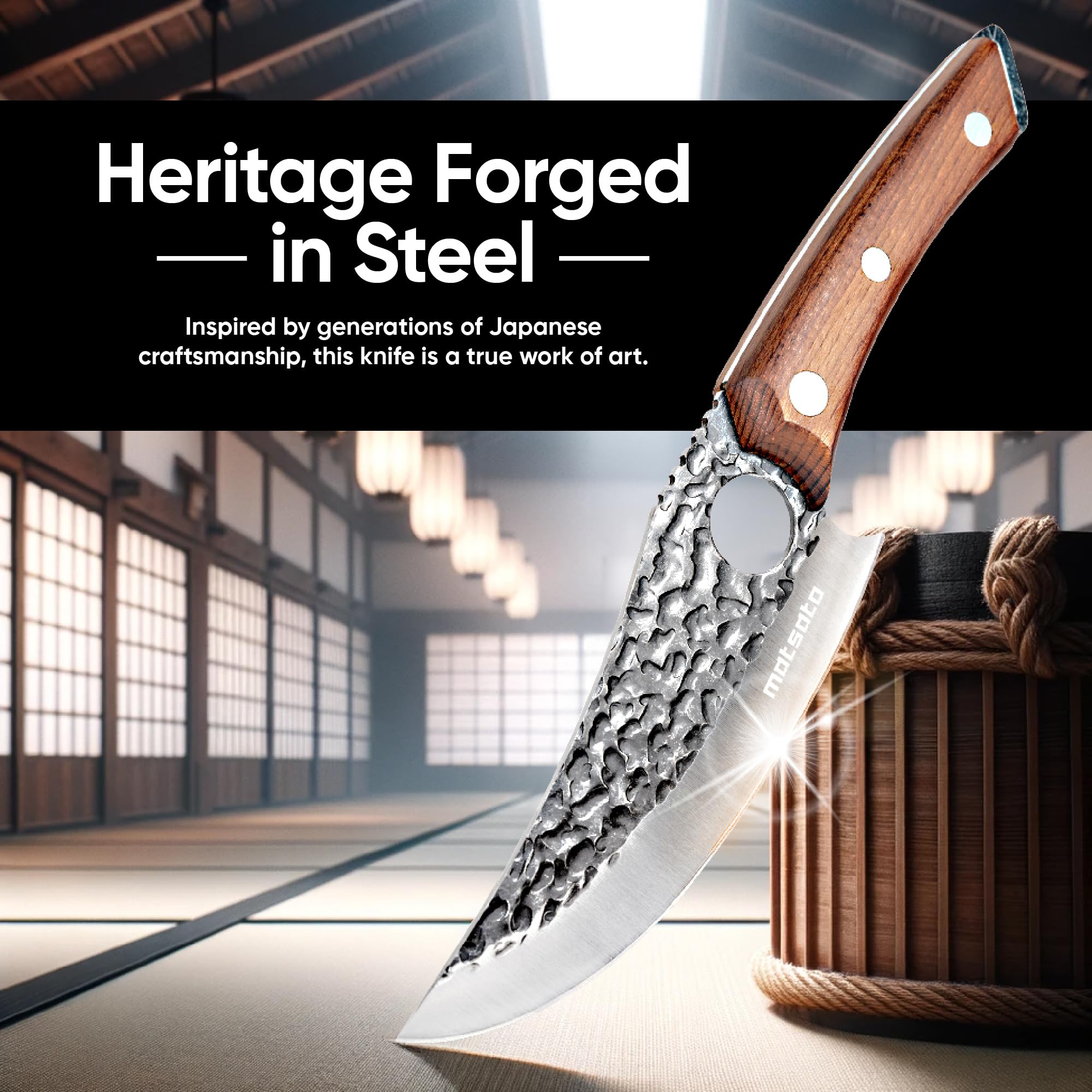 Matsato Chef Knife - Perfect Kitchen Knive for Cooking, Chopping. Japanese Steel Knife for Home, Camping, BBQ. For Balance & Control, 5.8 Inch