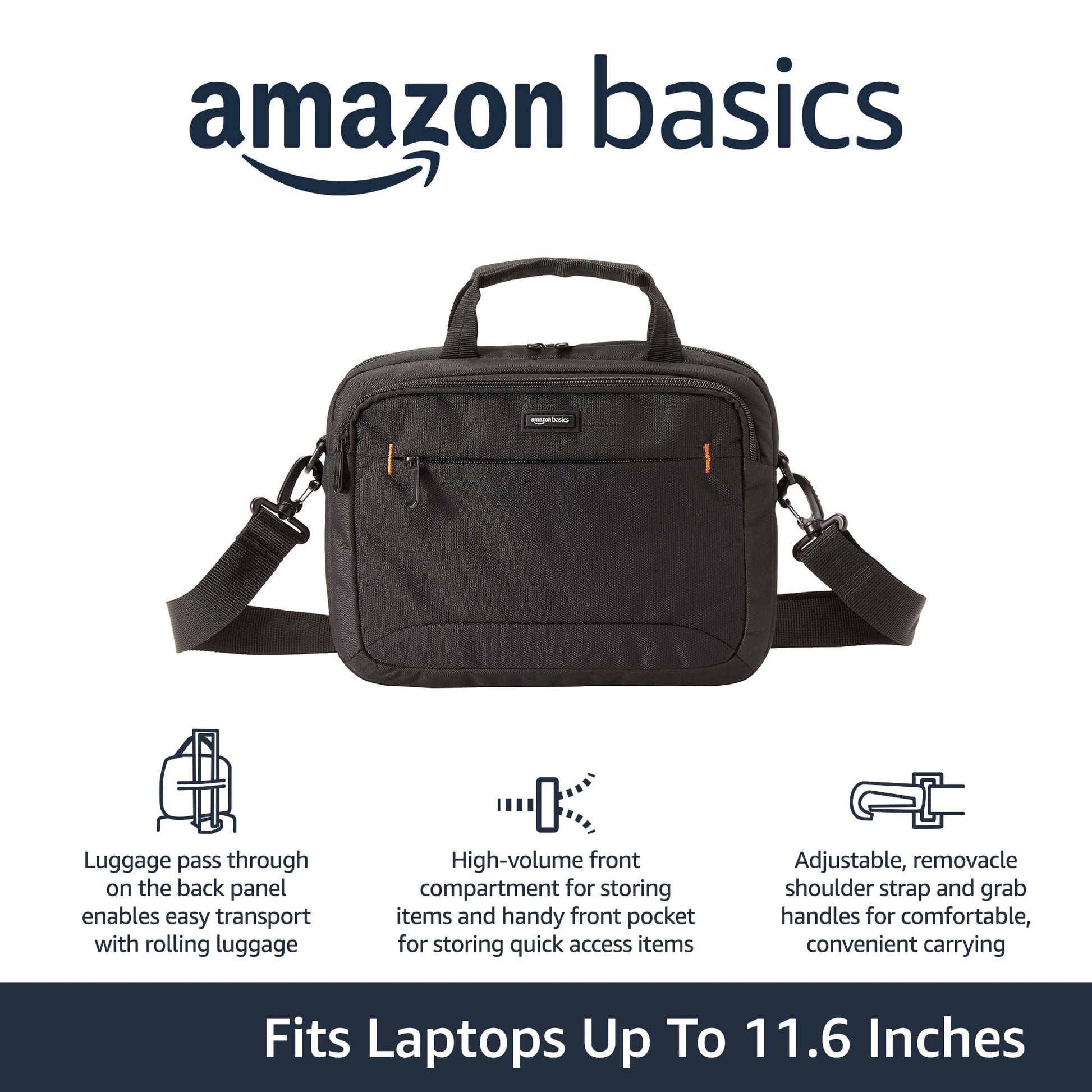 Amazon Basics Laptop Carrying Case with Shoulder Strap and Handle, Large Capacity, 15.6 in, Black