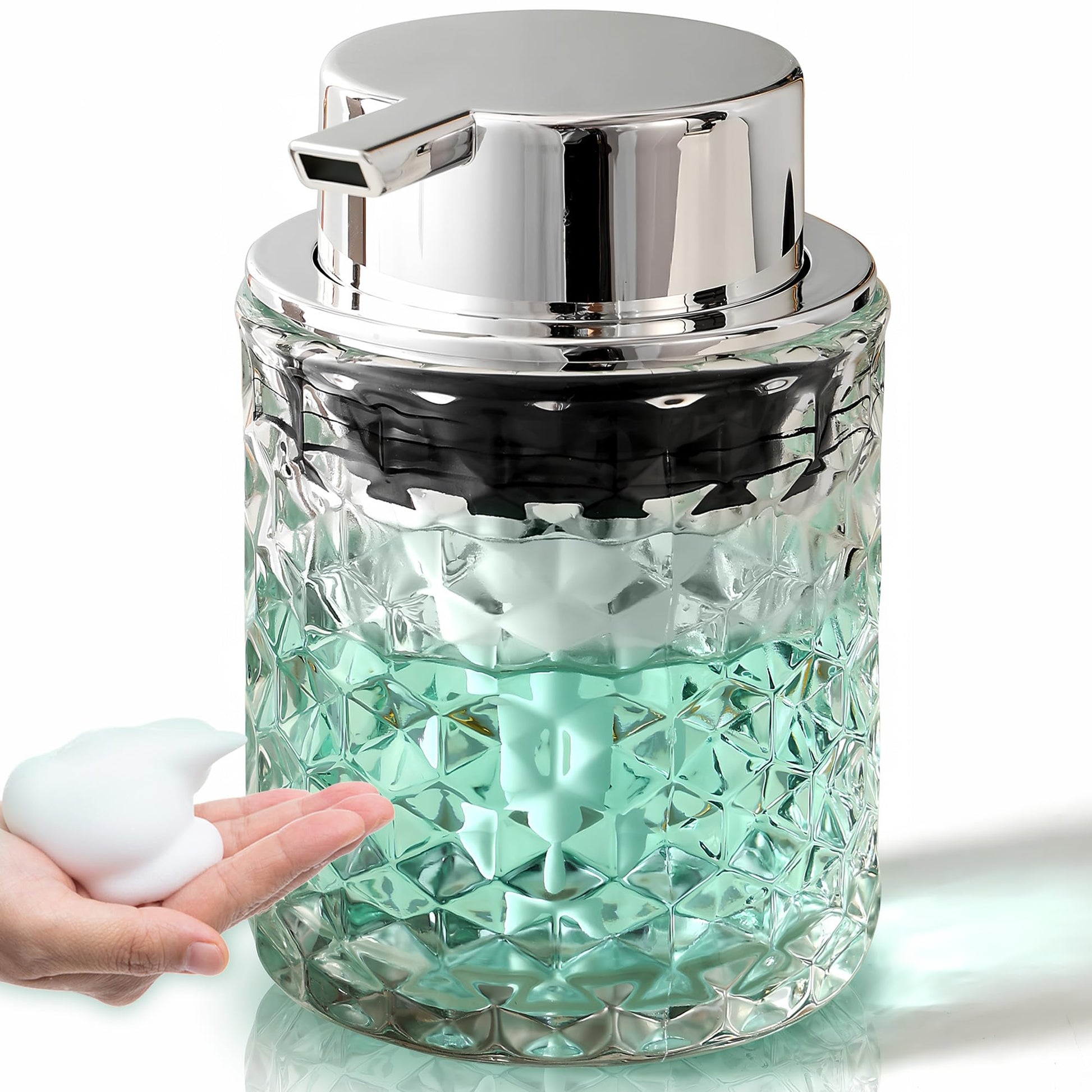 Malachi Foaming Hand Soap Dispenser, Refillable Clear Glass Pump Bottles for Liquid or Lotion, Modern Foam Dispenser for Bathroom, Kitchen, Commercial (Clear)