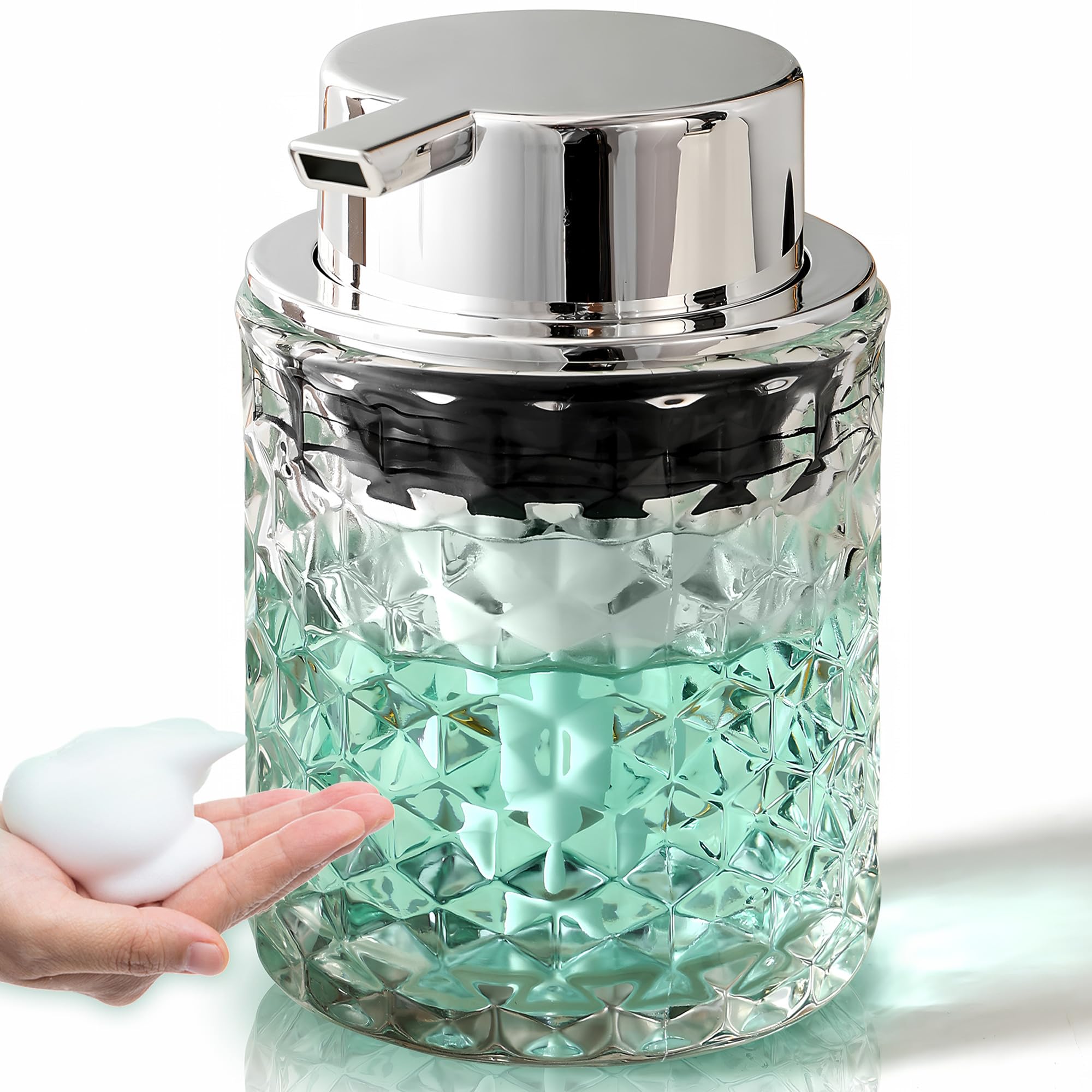 Malachi Foaming Hand Soap Dispenser, Refillable Clear Glass Pump Bottles for Liquid or Lotion, Modern Foam Dispenser for Bathroom, Kitchen, Commercial (Clear)