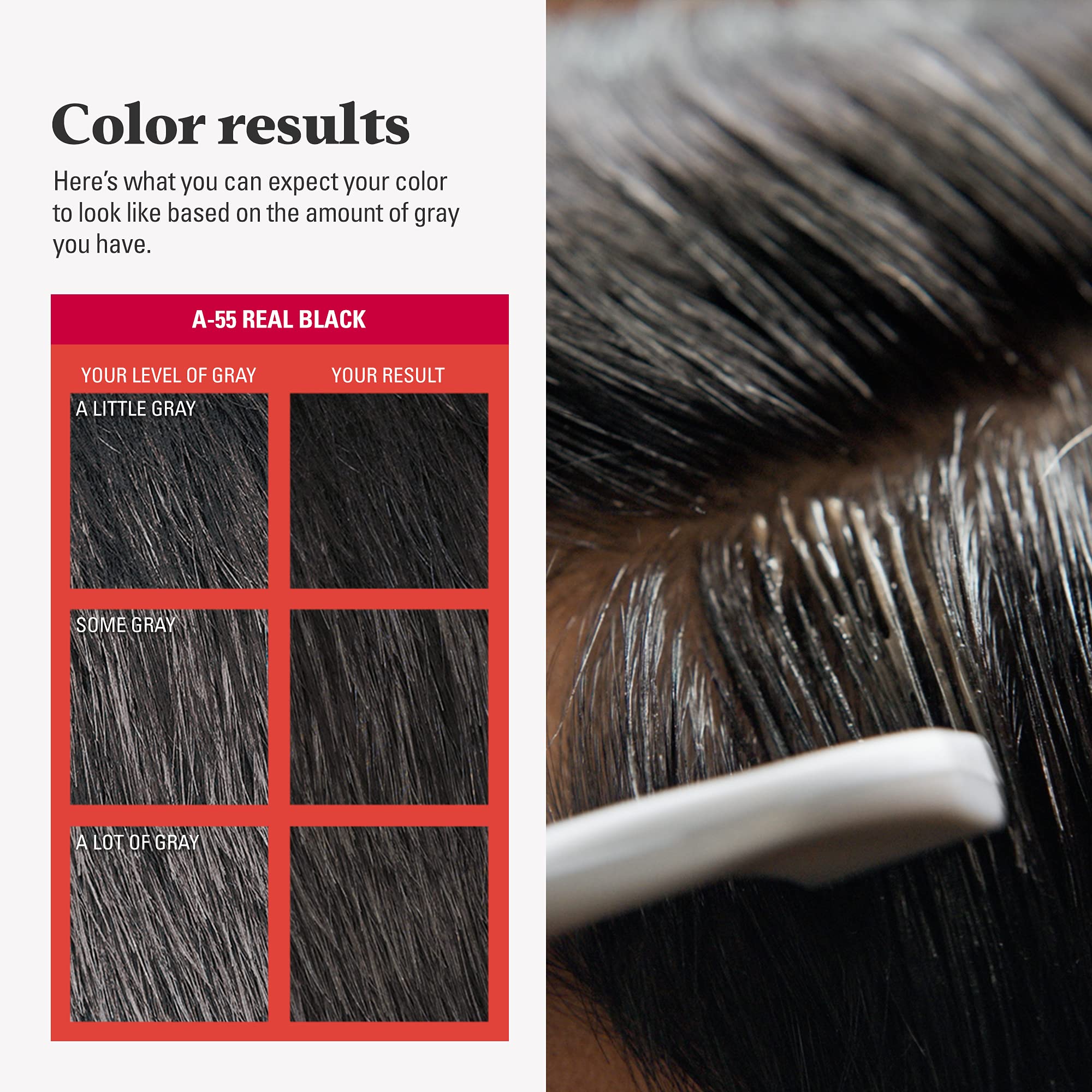 Just For Men Easy Comb-In Color Mens Hair Dye, Easy No Mix Application with Comb Applicator - Real Black, A-55, Pack of 1