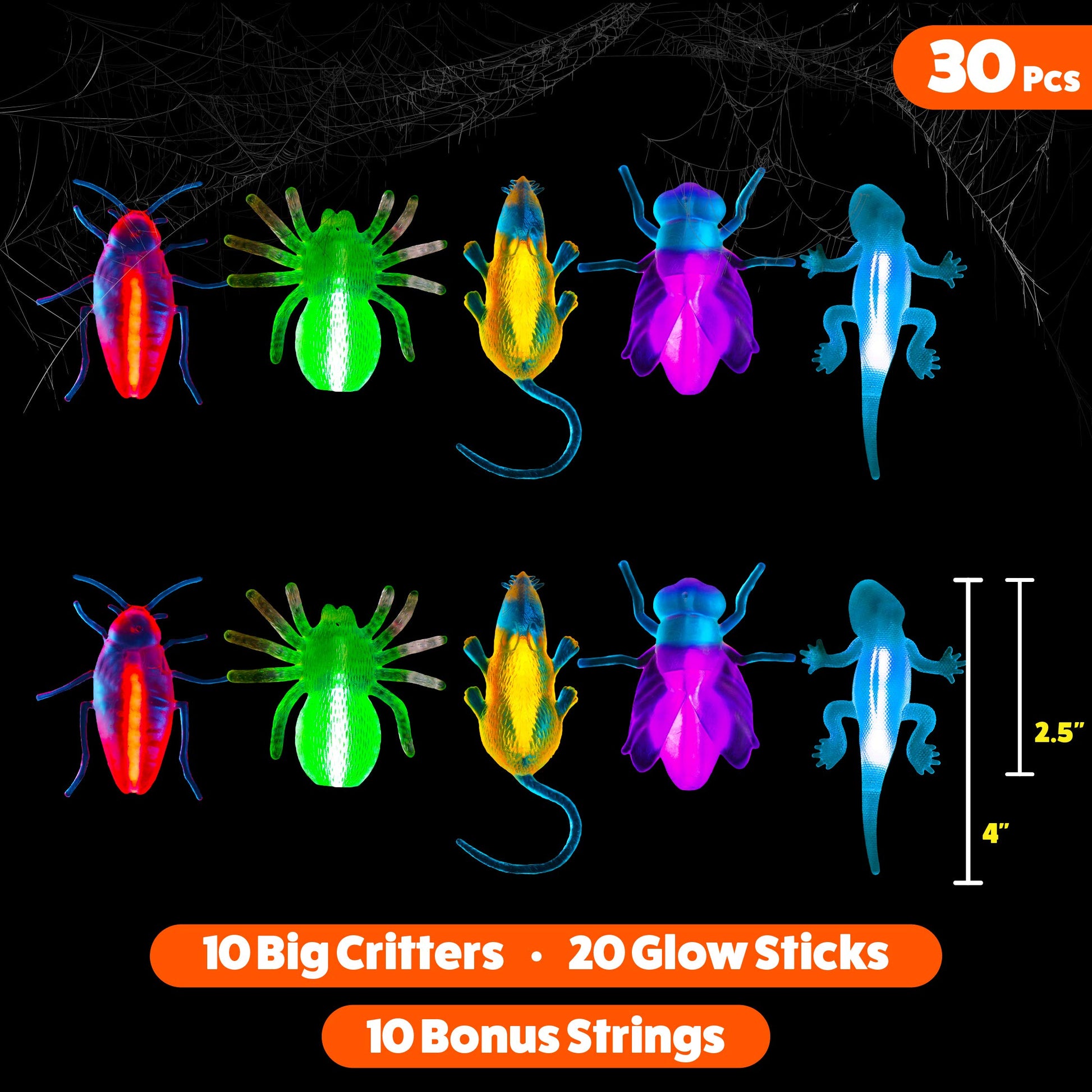 Glow Critters and Halloween Trick or Treat Glow Skeletons and Pumpkins - Glow Sticks Party Favors - Glow in The Dark Party Supplies