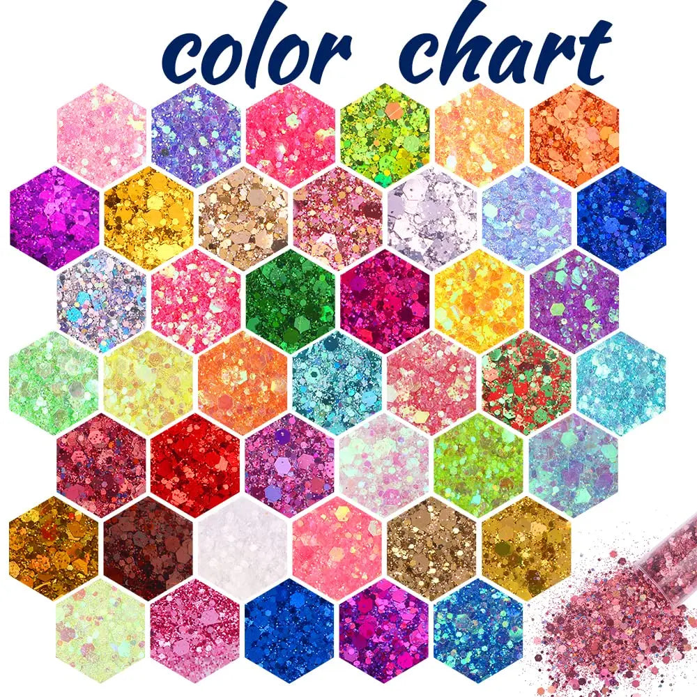 Holographic Chunky and Fine Glitter Mix, 45 Colors Festival Sequins & Powder, Iridescent Flakes, Cosmetic Face Body Eye Hair Nail Art Resin Tumbler Loose Glitter