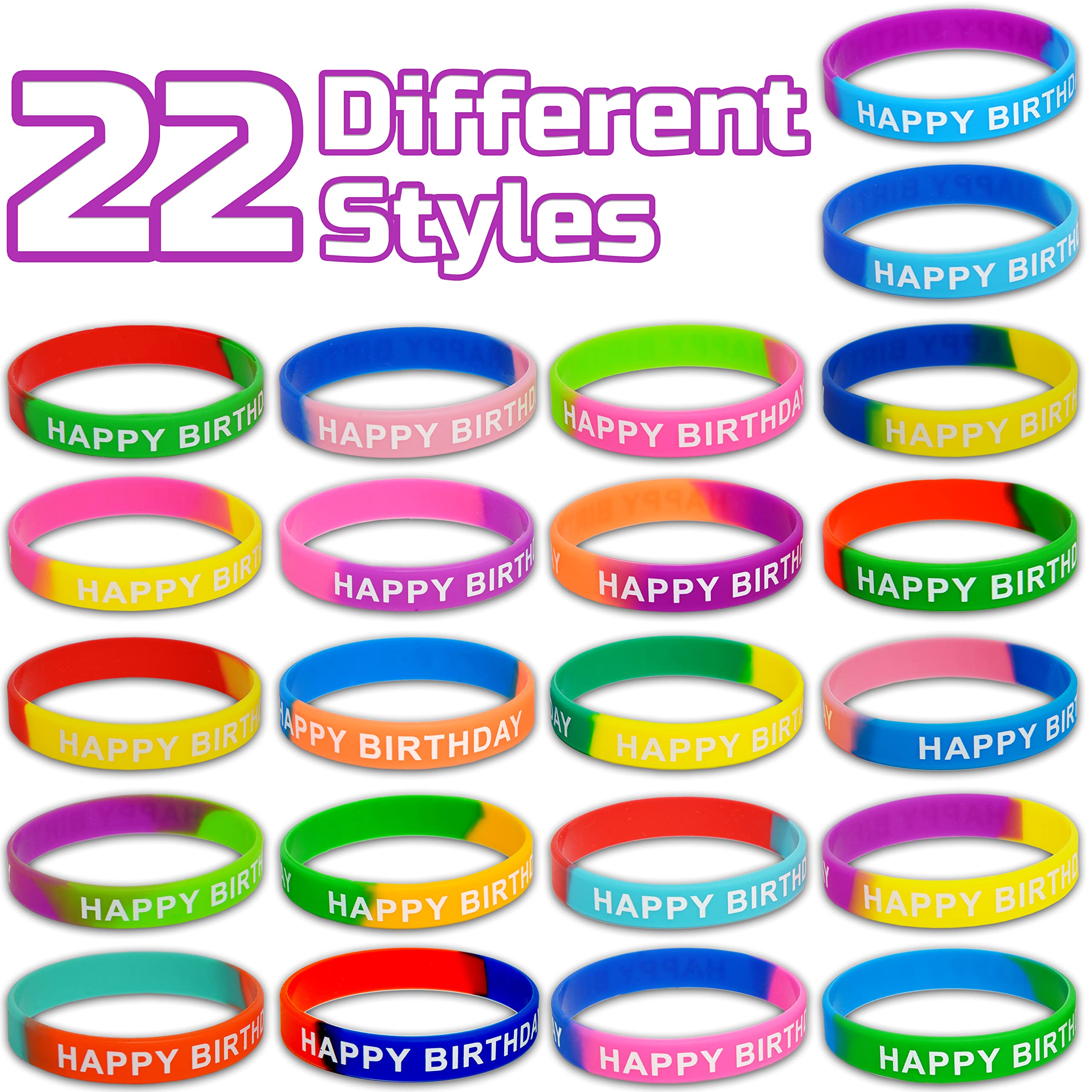 66 Pieces Birthday Rubber Bracelets (22 Styles),Bulk Colored Silicone Wristbands for Students Teachers Classroom Reward Gifts, Birthday Decorations Party Favors Supplies
