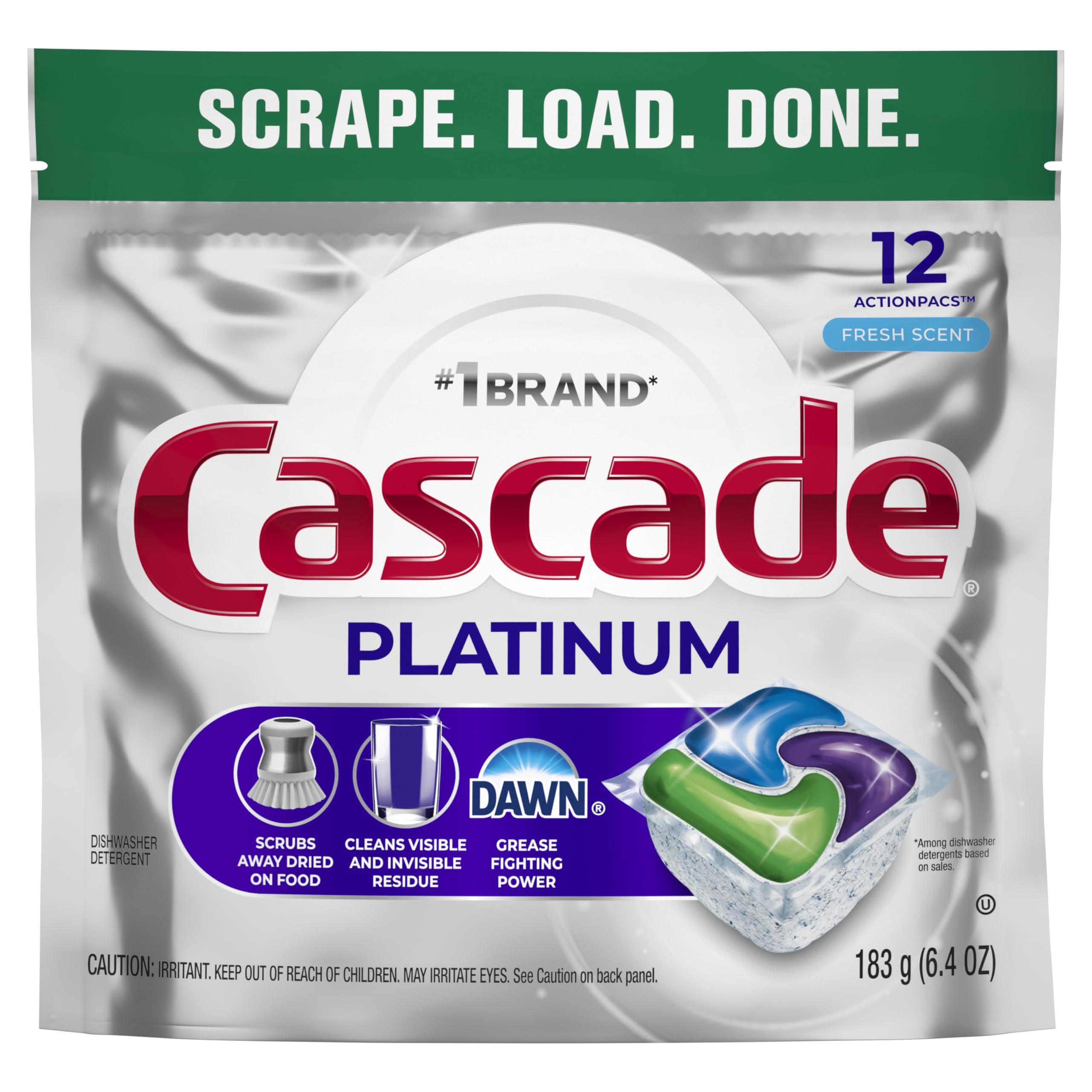 Cascade Platinum Dishwasher Pods, Dishwasher Detergent, Dish Detergent Soap, Fresh, 12 count