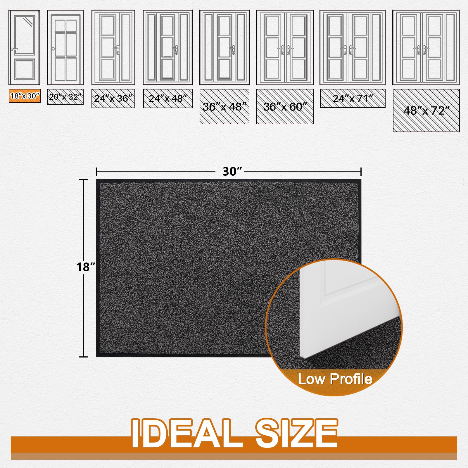 Mibao Front Door Mat, Dirt Trapper Welcome Mat for Outdoor Indoor, Non-Slip Waterproof Doormat, Durable Machine Washable Low Profile Entry Rug for Back Door Outside Patio Porch, 30" x 18", Grey