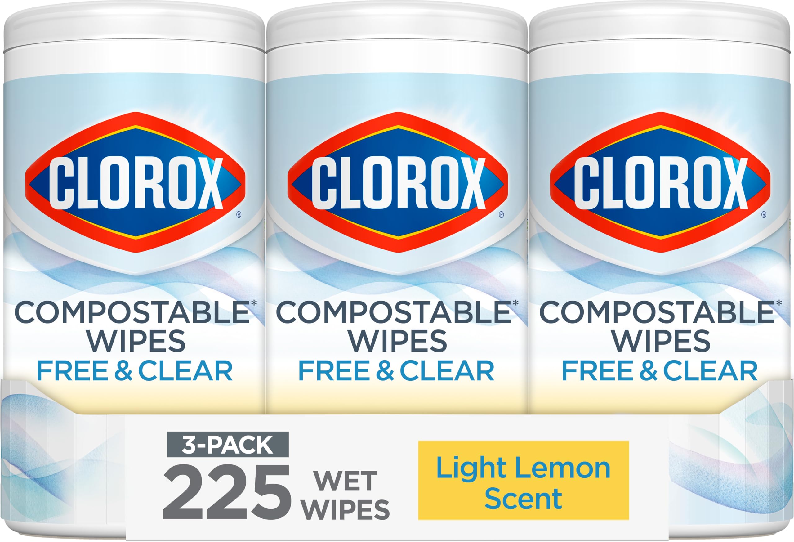 Clorox Free & Clear Cleaning Wipes, Light Lemon Scent, 75 Count, Pack of 3 (Pack May Vary)