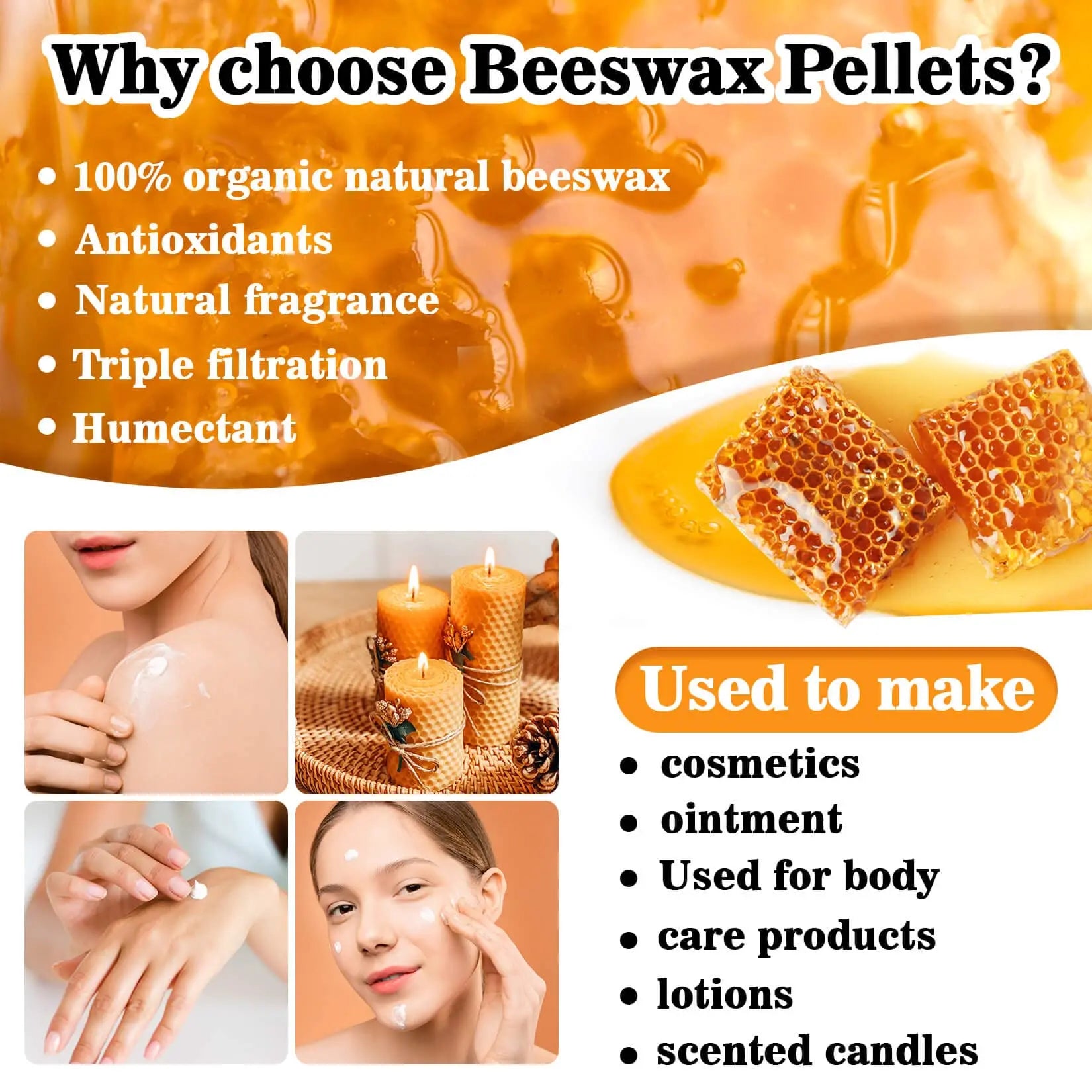 CARGEN White Beeswax Pellets - 428g(0.94lb) Bees Wax Pellets Melts Organic Beeswax for Skin, Bees Wax for Candles Making Triple Filtered for Lip Balm Lotion and Soap Making Supplies