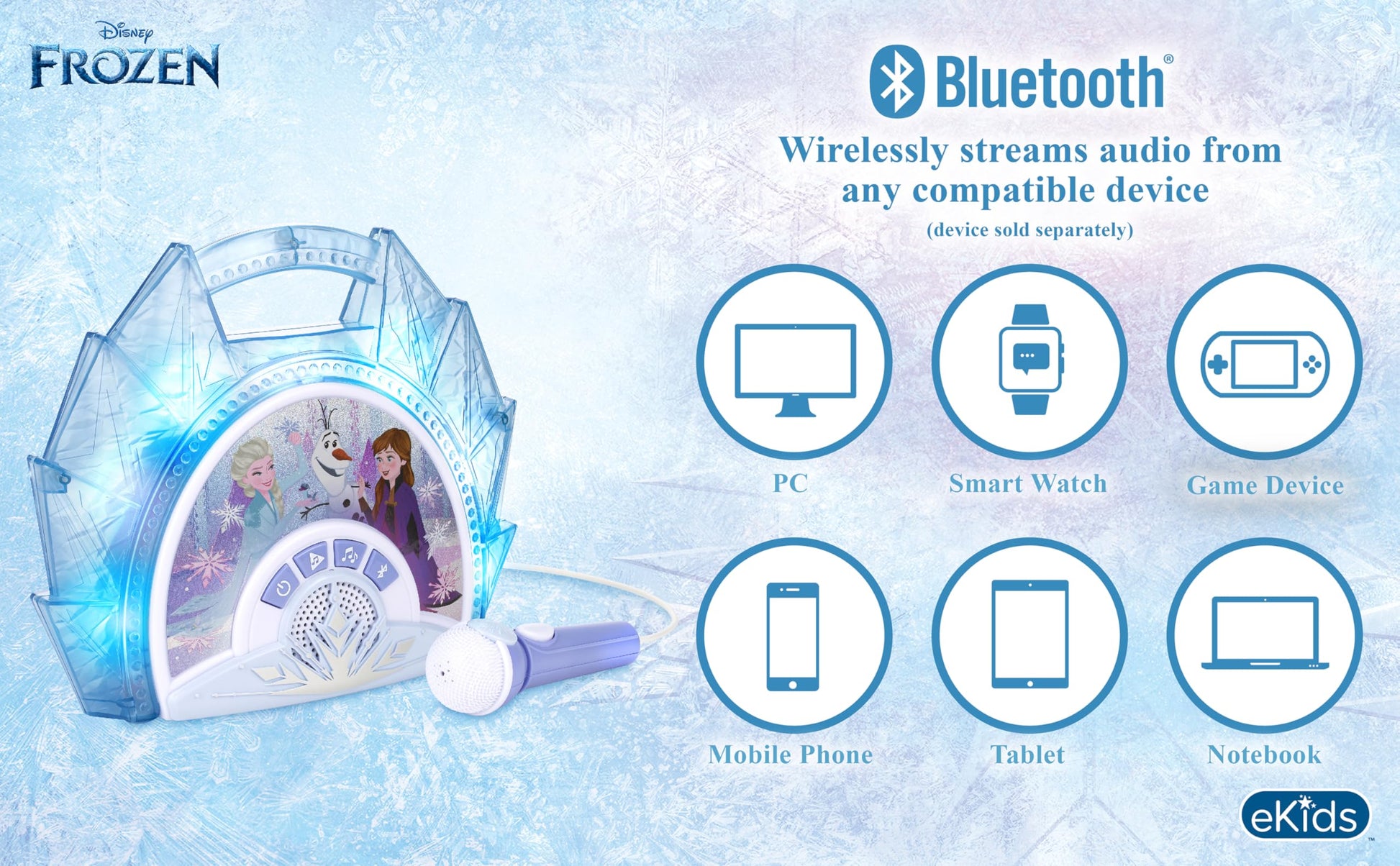 eKids Disney Frozen Karaoke Microphone with Bluetooth Speaker for Fans of Disney Toys, Kids Karaoke Machine with Built in Music